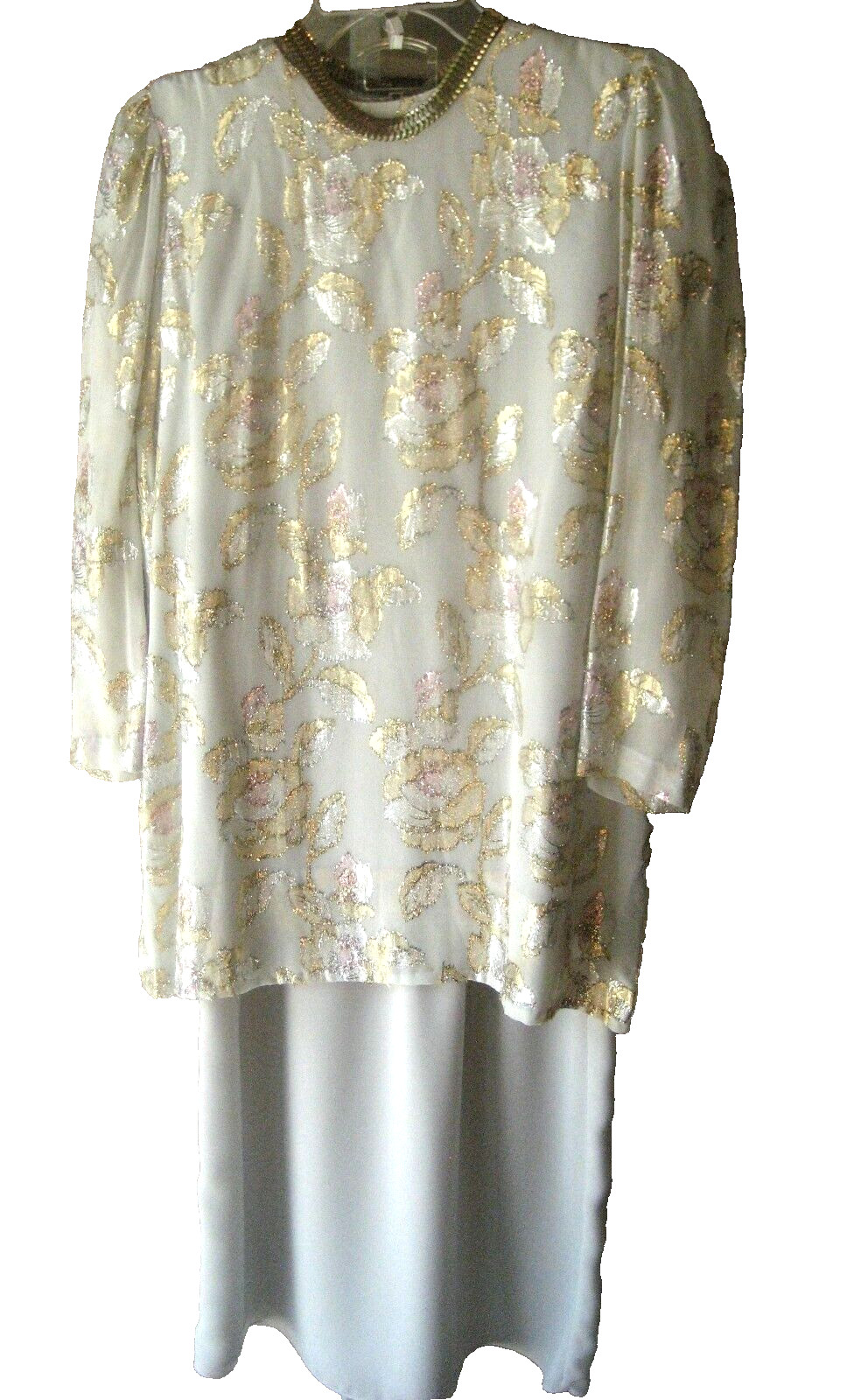 Vintage 1980s Petra Dress Light Grey w/ Silver, Gold, Pink Metallic Threads
