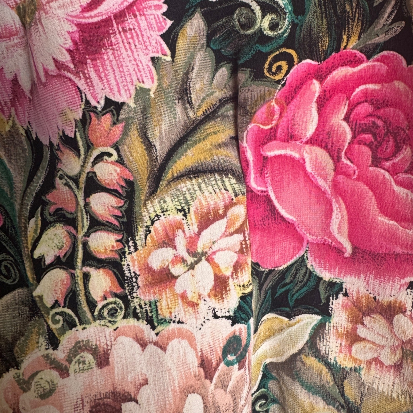 Dana Buchman 100% Silk Floral Blouse Pink Green Black Vintage 90s Size 14