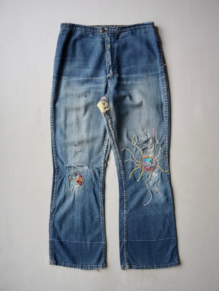 Vintage 60s 70s Thrashed & Patched Wrangler Misses Bootcut Jeans Size 30×29