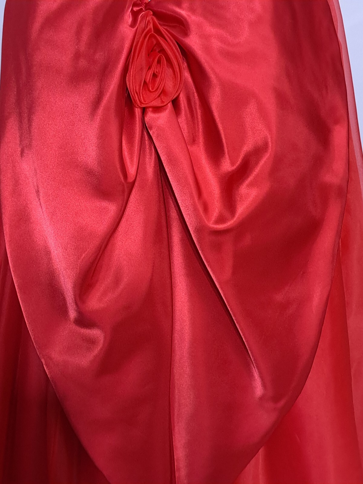 Vintage Red Strapless Party Dress Gown Huge Skirt Rosettes Draped Sz S Soutache