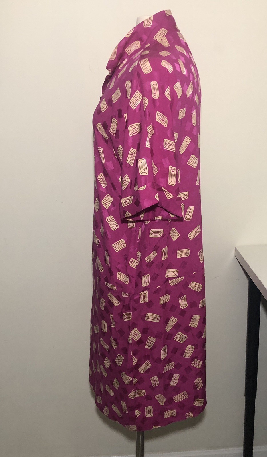 VTG 80s Liz Claiborne 100% Silk Drop Waisted Dress 10 Geometric READ