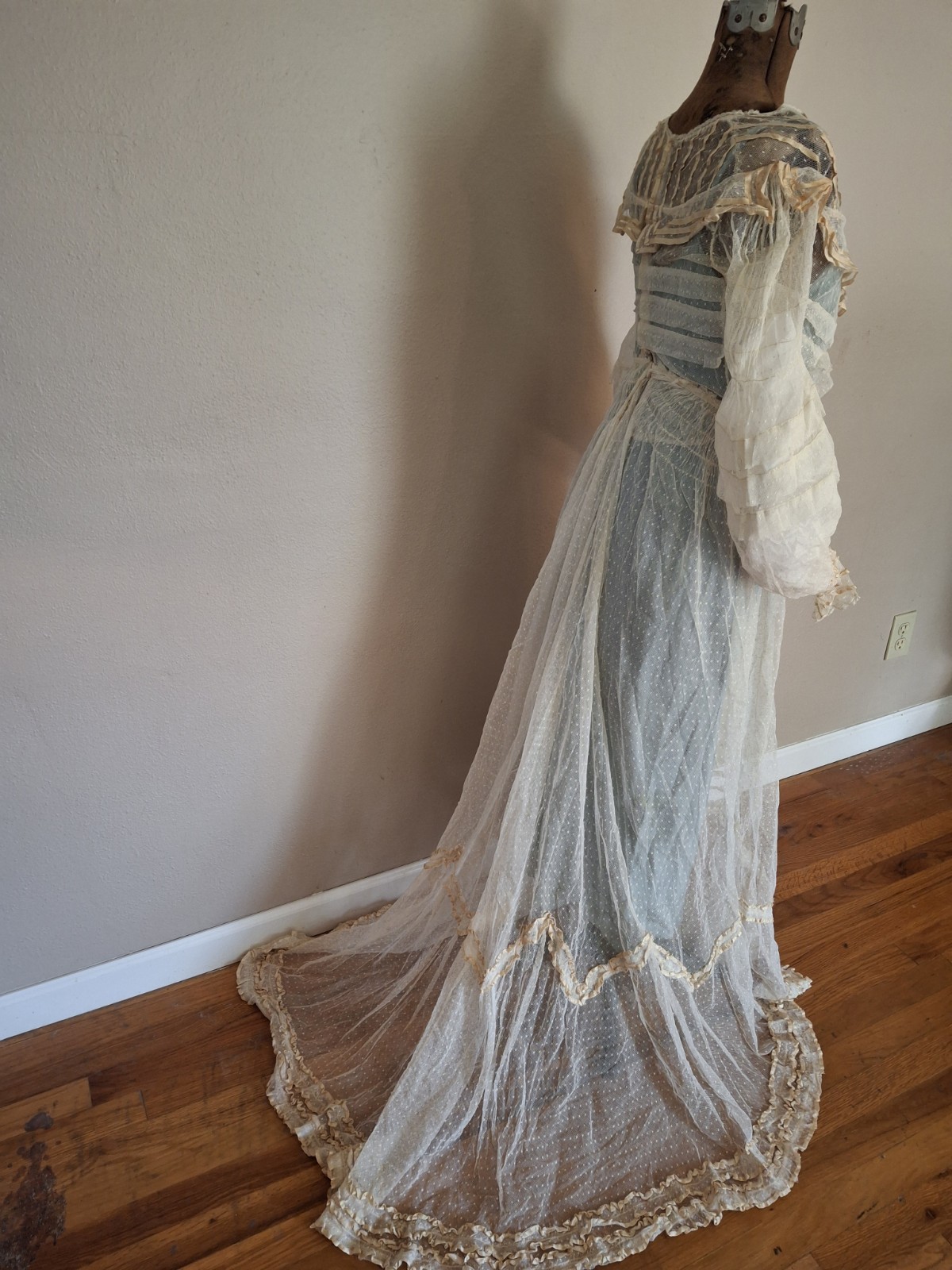 Vintage 1900 Charming Swiss Dotted/Ribbon Trim Bodice & Skirt
