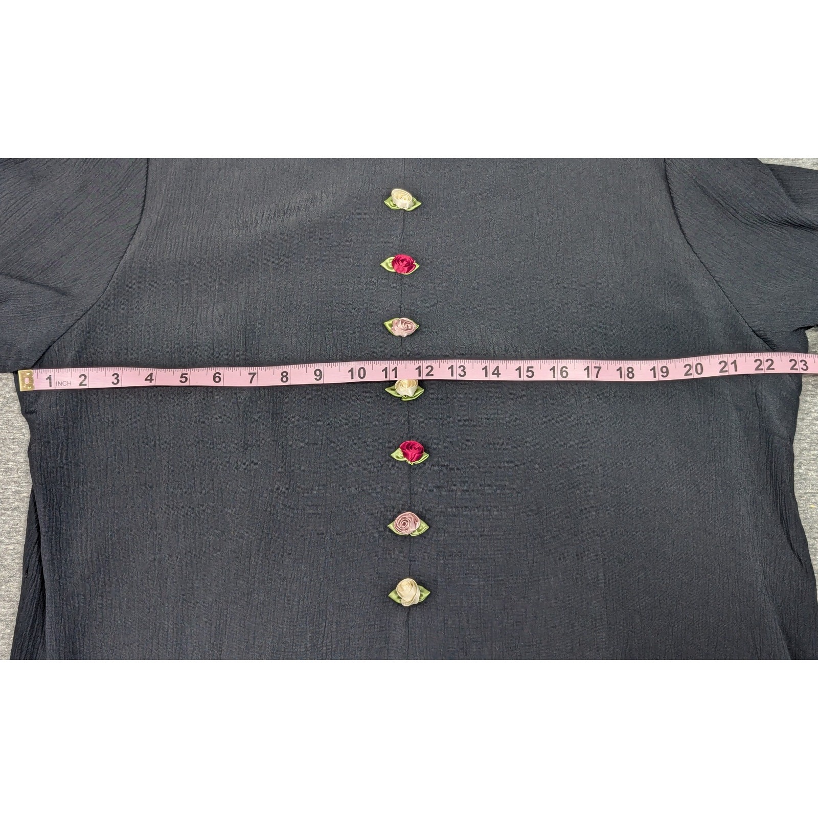 VINTAGE Michael Blake Dress – Black, Flower Detail, Crepe, Zip Back, Long Sleeve