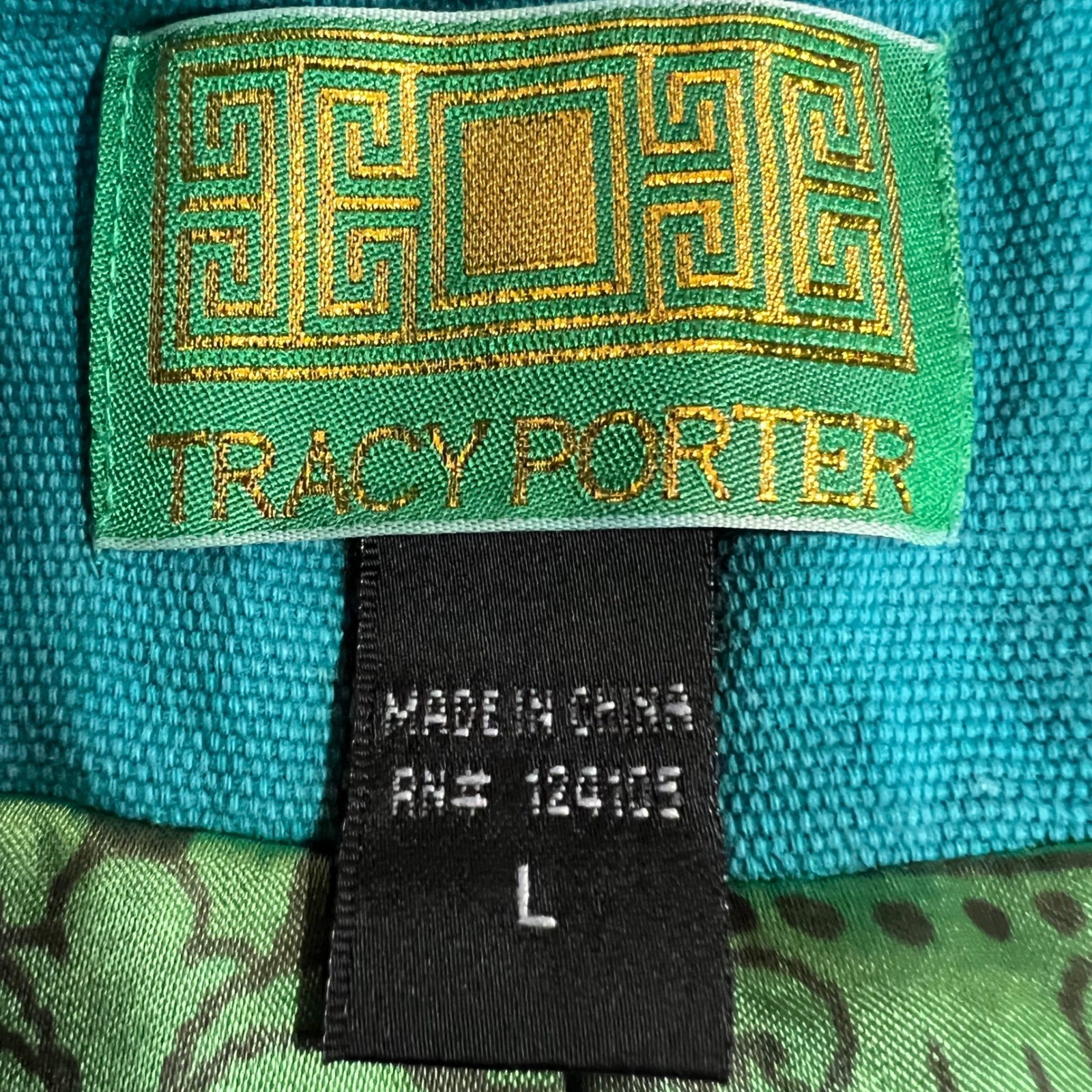 Vintage Tracy Porter Teal Cotton Canvas Floral Embroidered Boho Trench Coat L