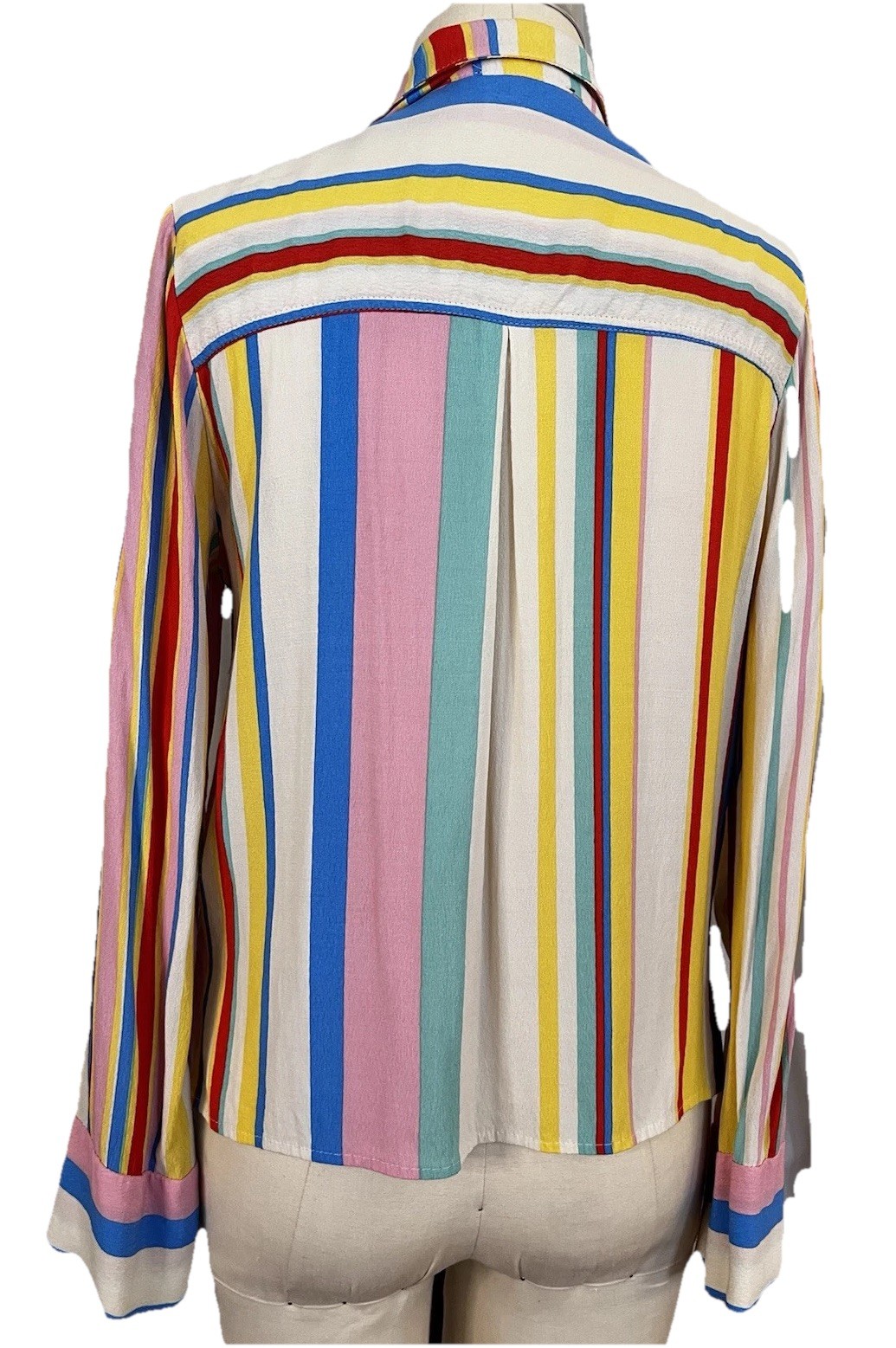 Vintage 80’s Lulus Vibrant Multistripe Rayon Viscose Womens Blouse Sz S
