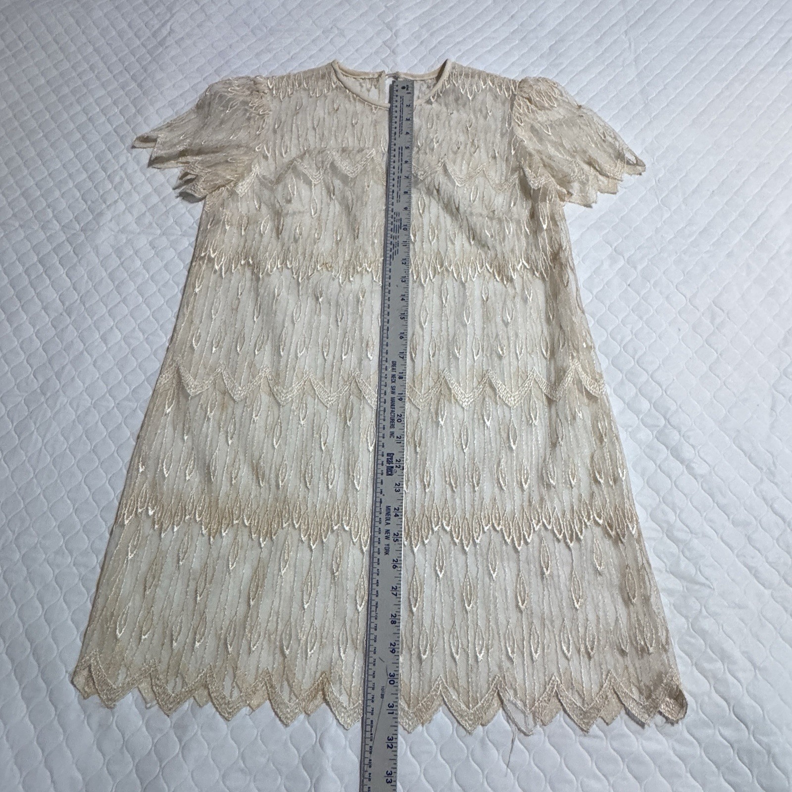 Vtg 70s 80s Sz S Gina Bacconi? Cream Lace Gatsby Wedding Party Art Deco Dress