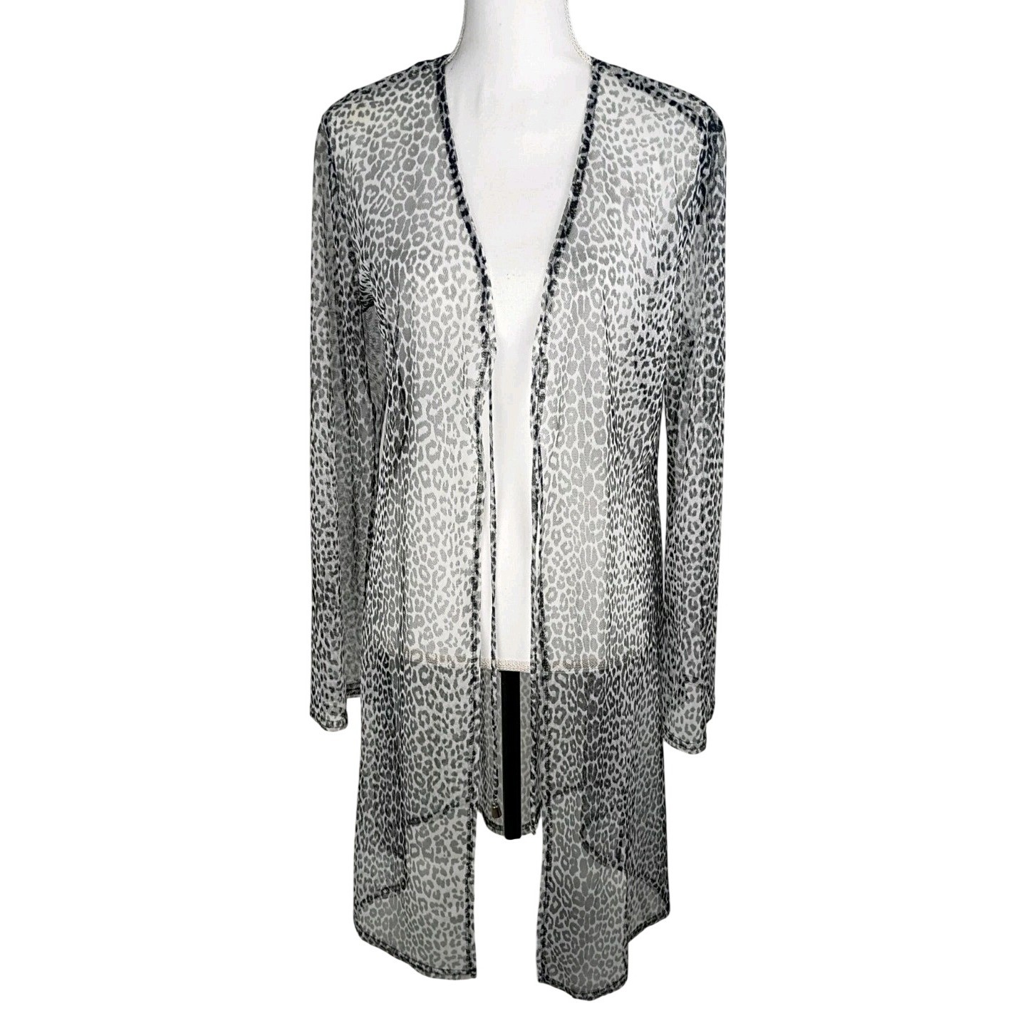 Breakin’ Loose Vintage Womens Leopard Print Sheer Mesh Duster Cardigan Sz 13/14