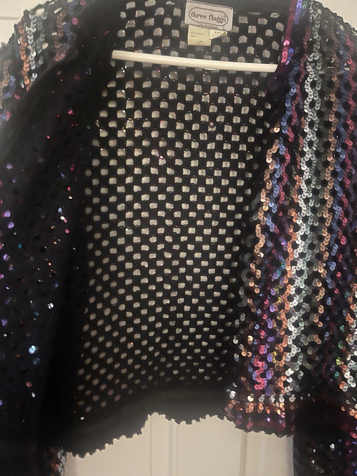 Vintage Sequined sequin Open Weave Top Three Flaggs Size L
