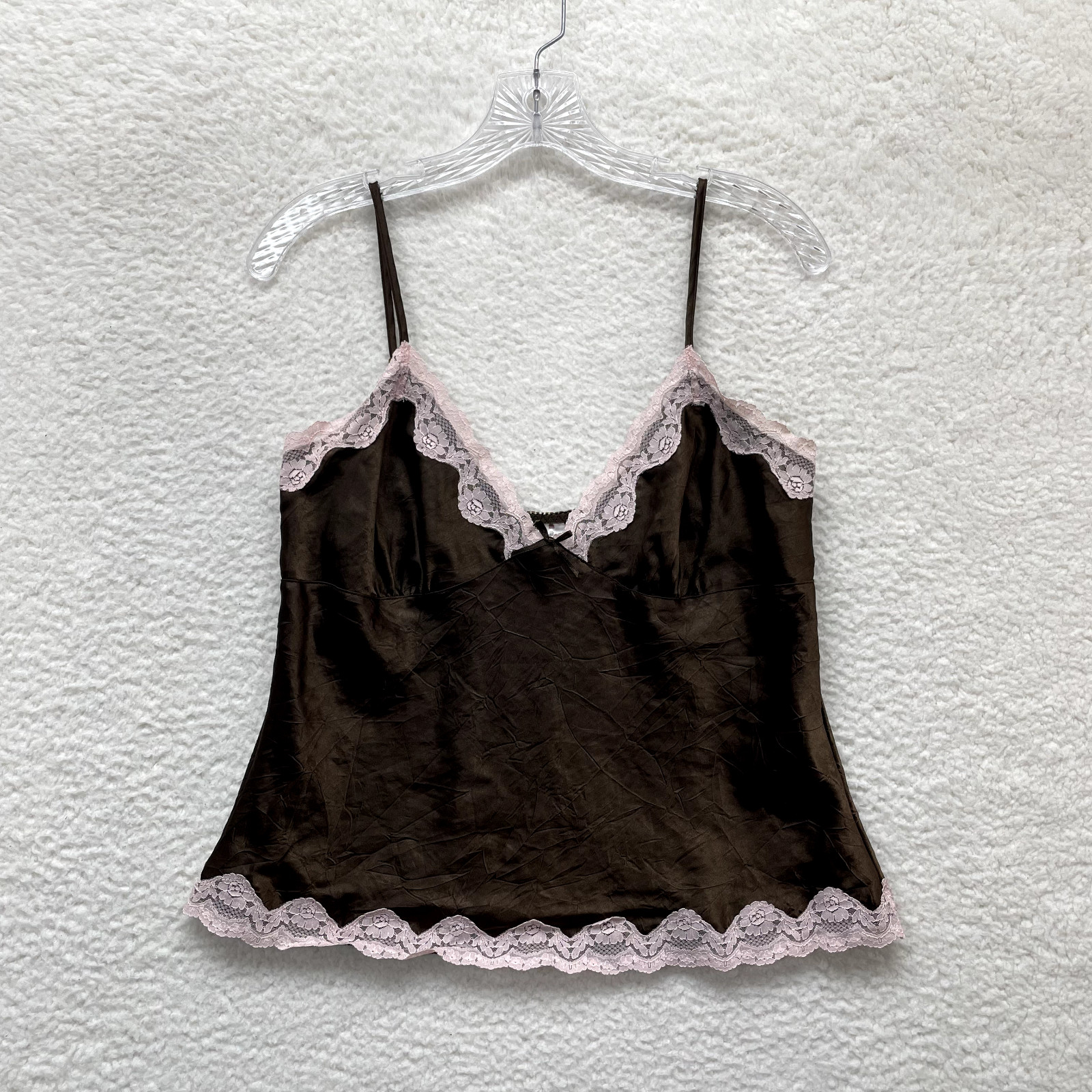 Y2K Vintage No Boundaries Camisole Top L Large Brown Pink Satin Fairy Grunge