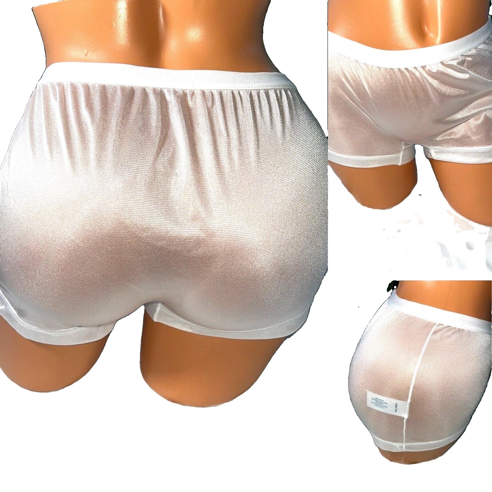 New Panties Nylon Set 3 White Brief High Cut Boyshort Sheer Boxer Band Leg 6 S M