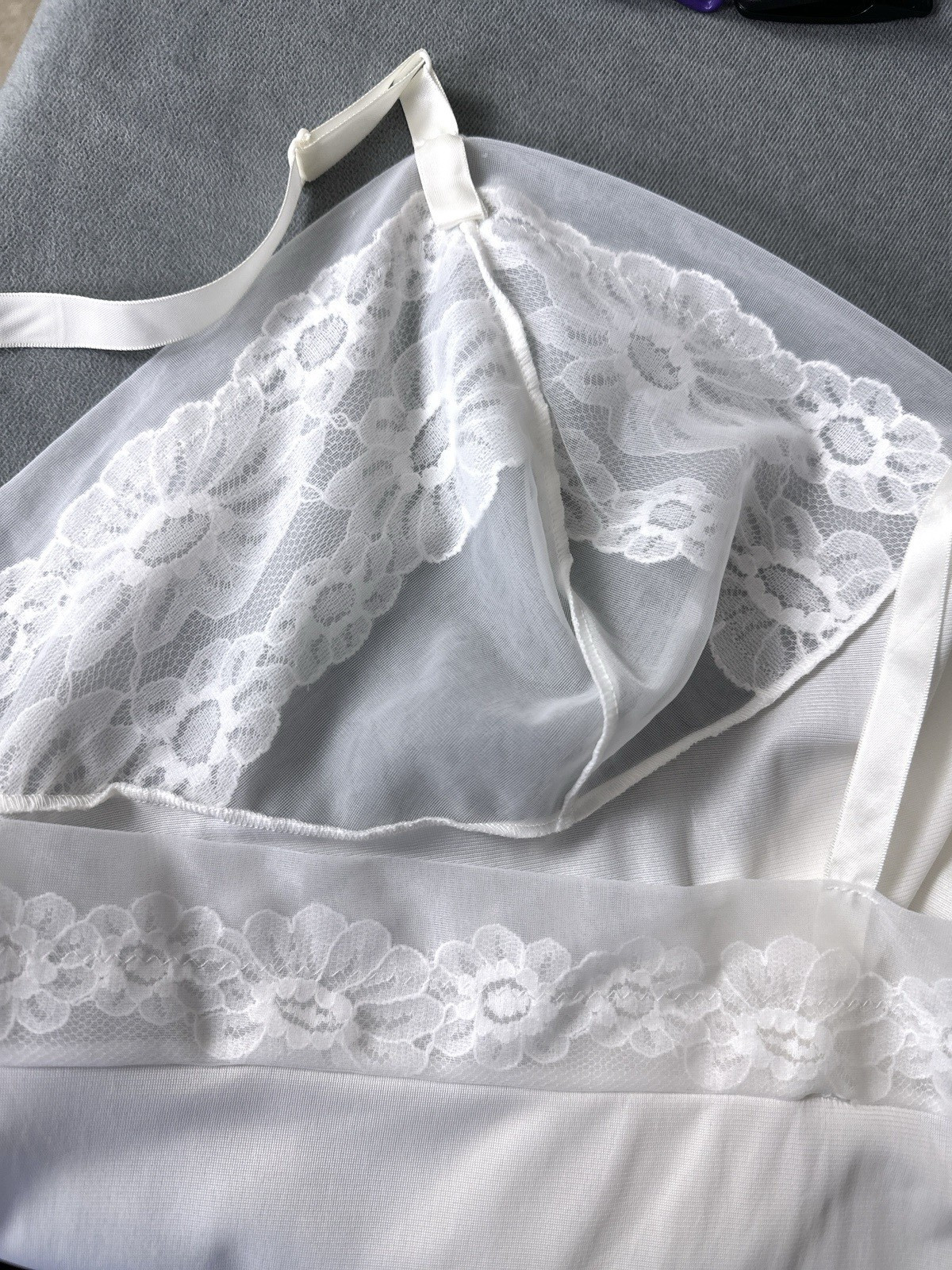 Vintage Vanity Fair White Full Slip Size 42 Antron III Illusion Sandwich Lace