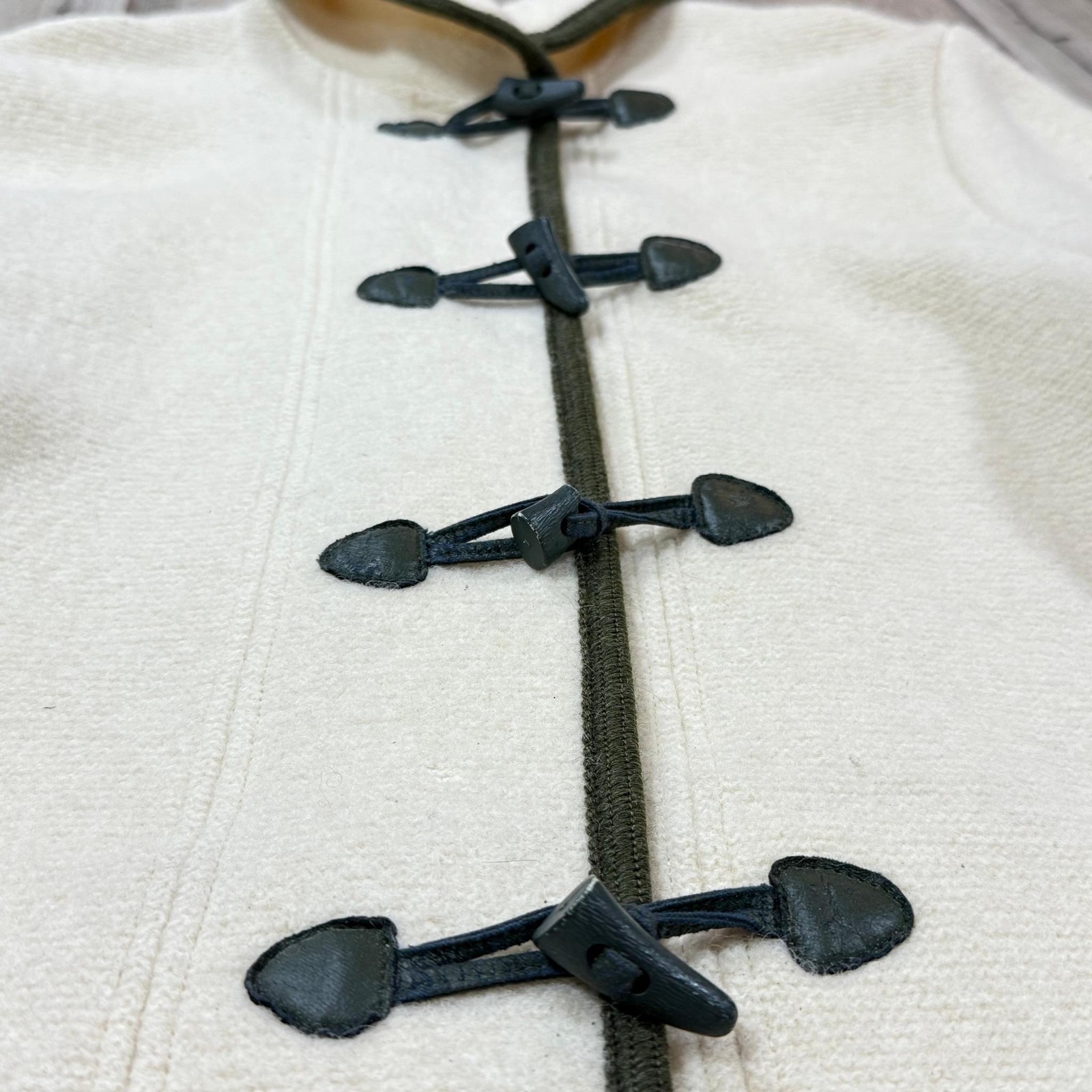 Vintage 70s Cream Boiled Wool Toggle Coat Size Large