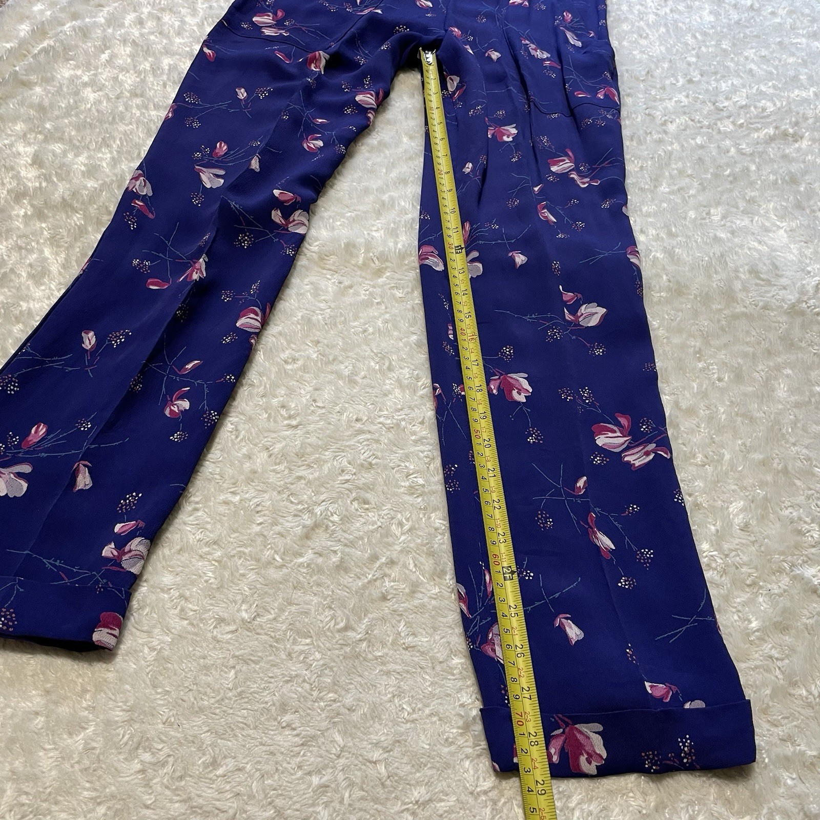 vintage 70s purple floral rayon pleated wide-leg hippie boho overall jumpsuit S