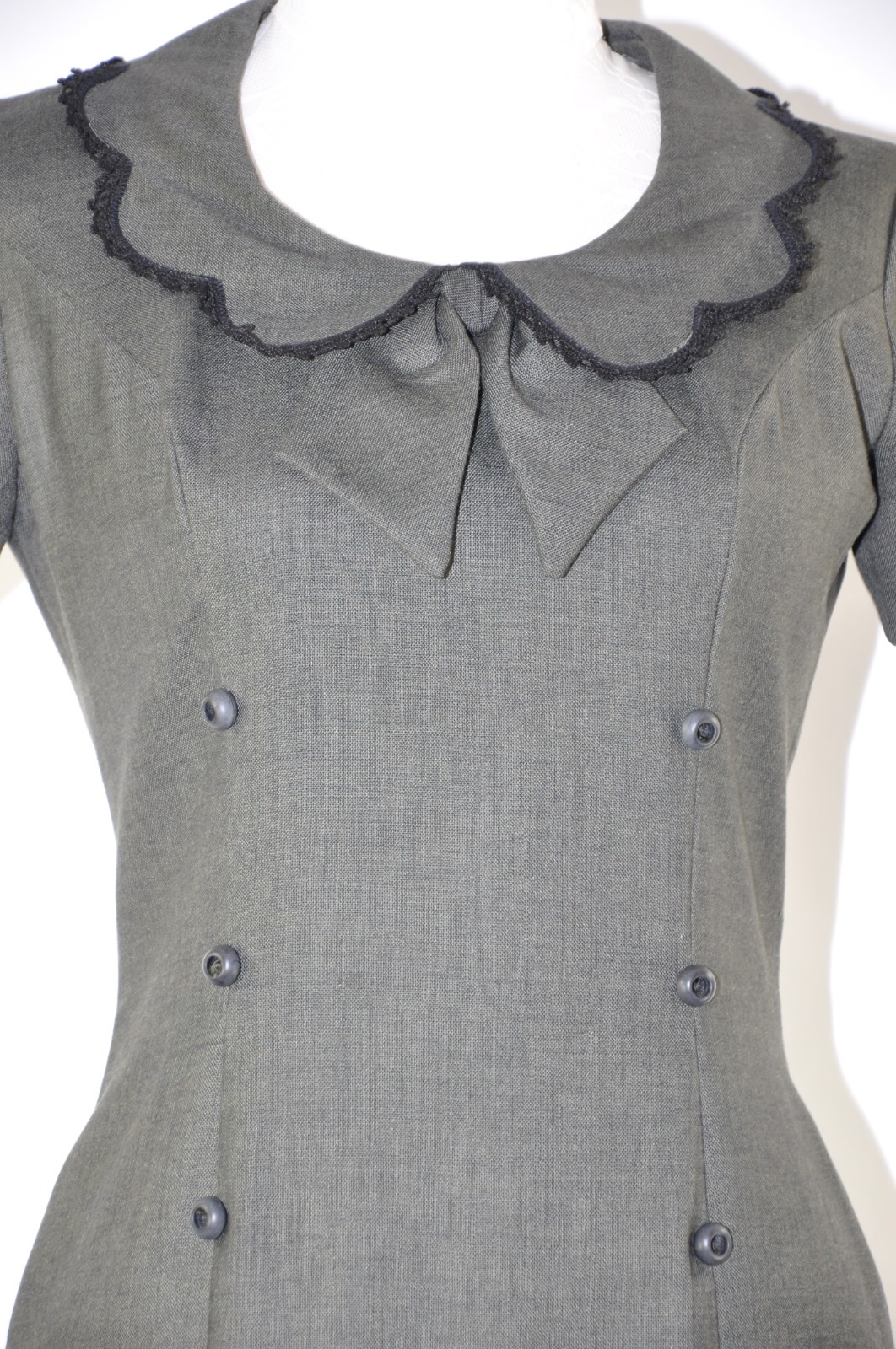 60s Vintage Dark Green Cotton Canvas Scallop Peter Pan Collar Mod Dress Women S