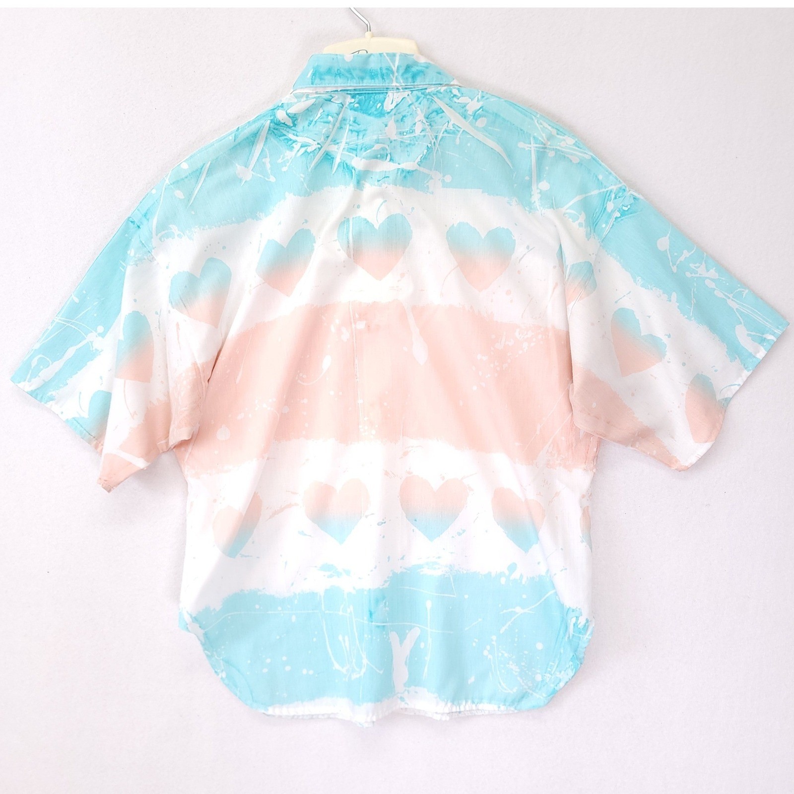 Vintage Stras California Heart Paint Splatter Shirt Pastel Turquoise Peach L