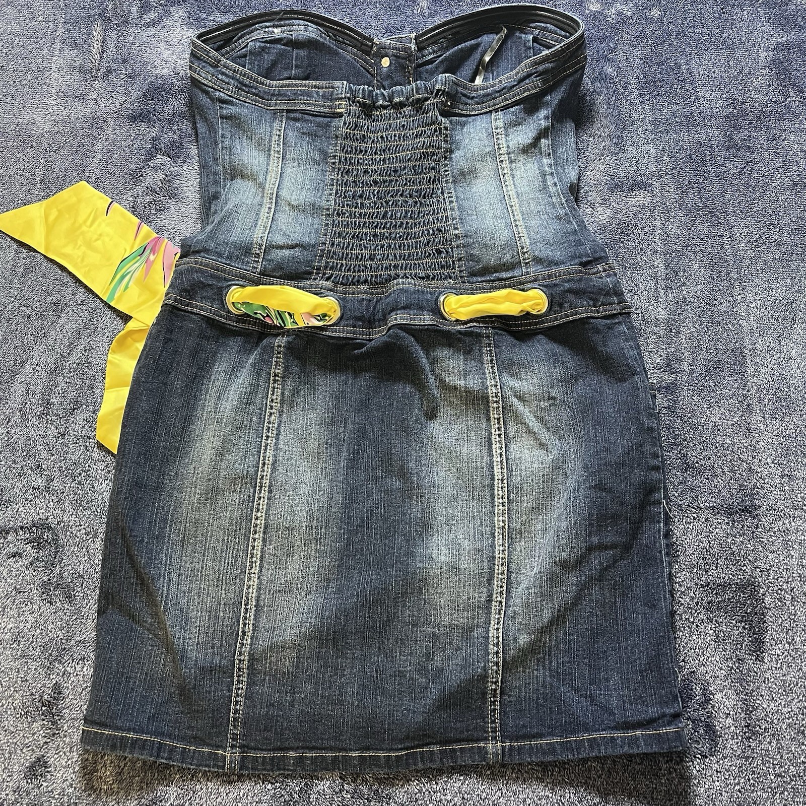 Vintage RARE Baby Phat Denim Corset Dress w/ Scarf Belt Blue Jean Bustier L