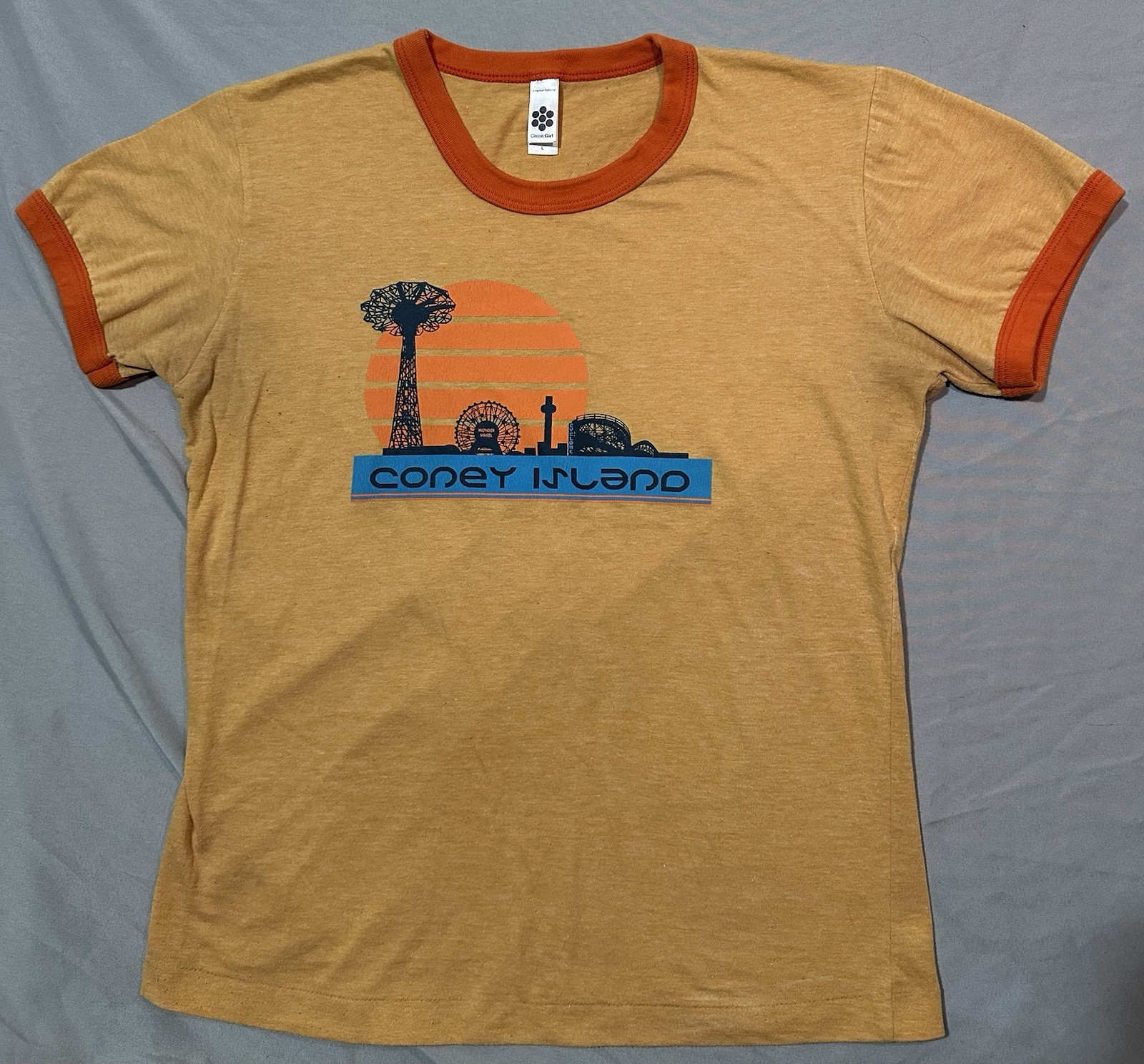 Vintage Coney Island NY T-Shirt Women’s American Apparel Ring Sleeves Orange