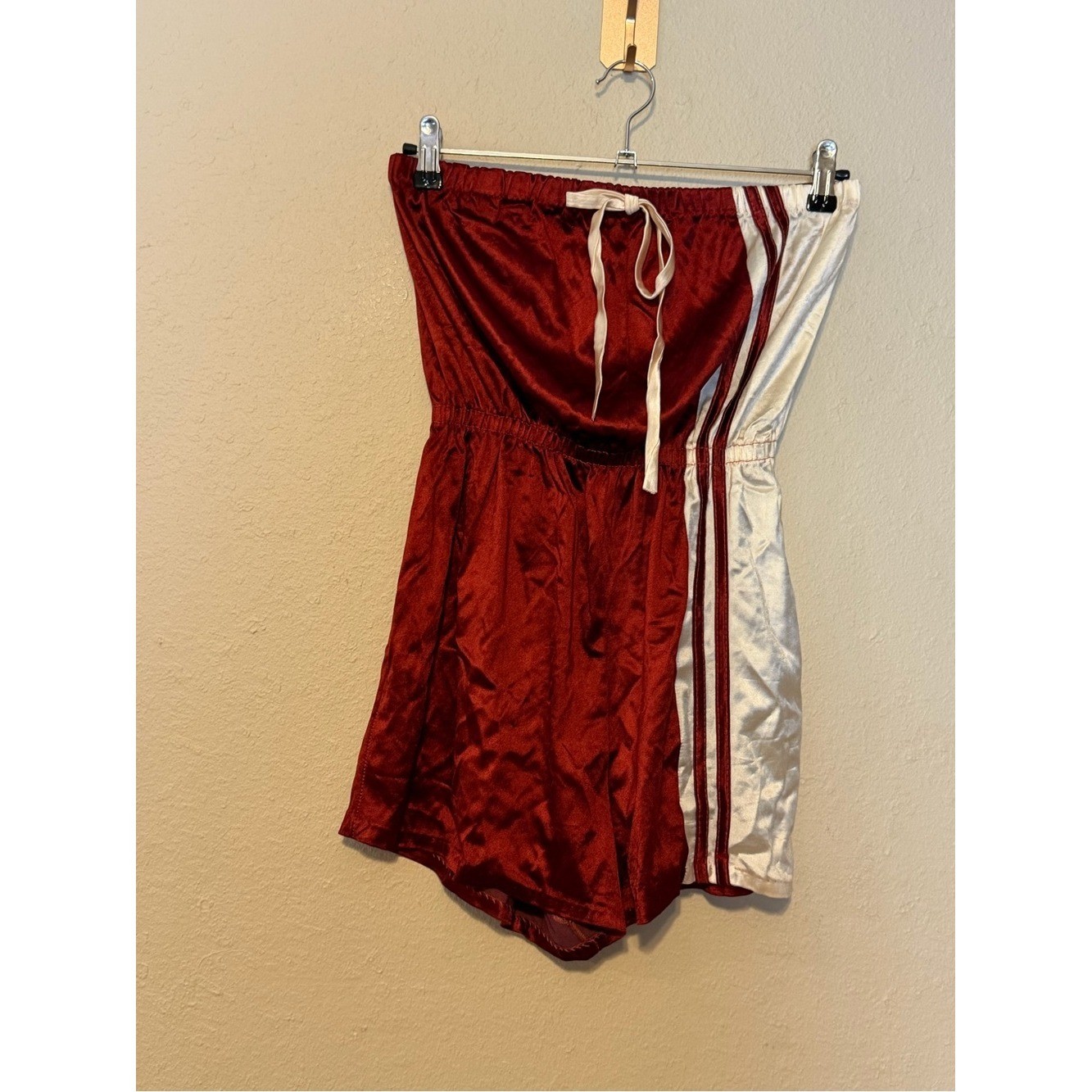 Vintage Julie Girl Strapless Satin Side Stripe Short Romper Size Large