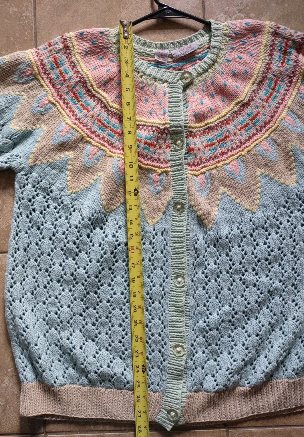 Vintage 1980s Putumayo Sweater Medium Half Sleeve Cotton Cardigan NYC Boutique