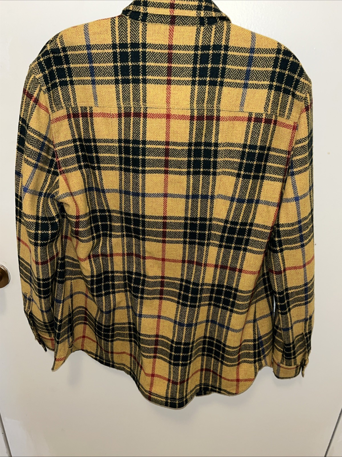 VINTAGE Les Copains Blue Eagle Yellow Plaid Jacket Italy Sz 42 Wool Blend Grunge