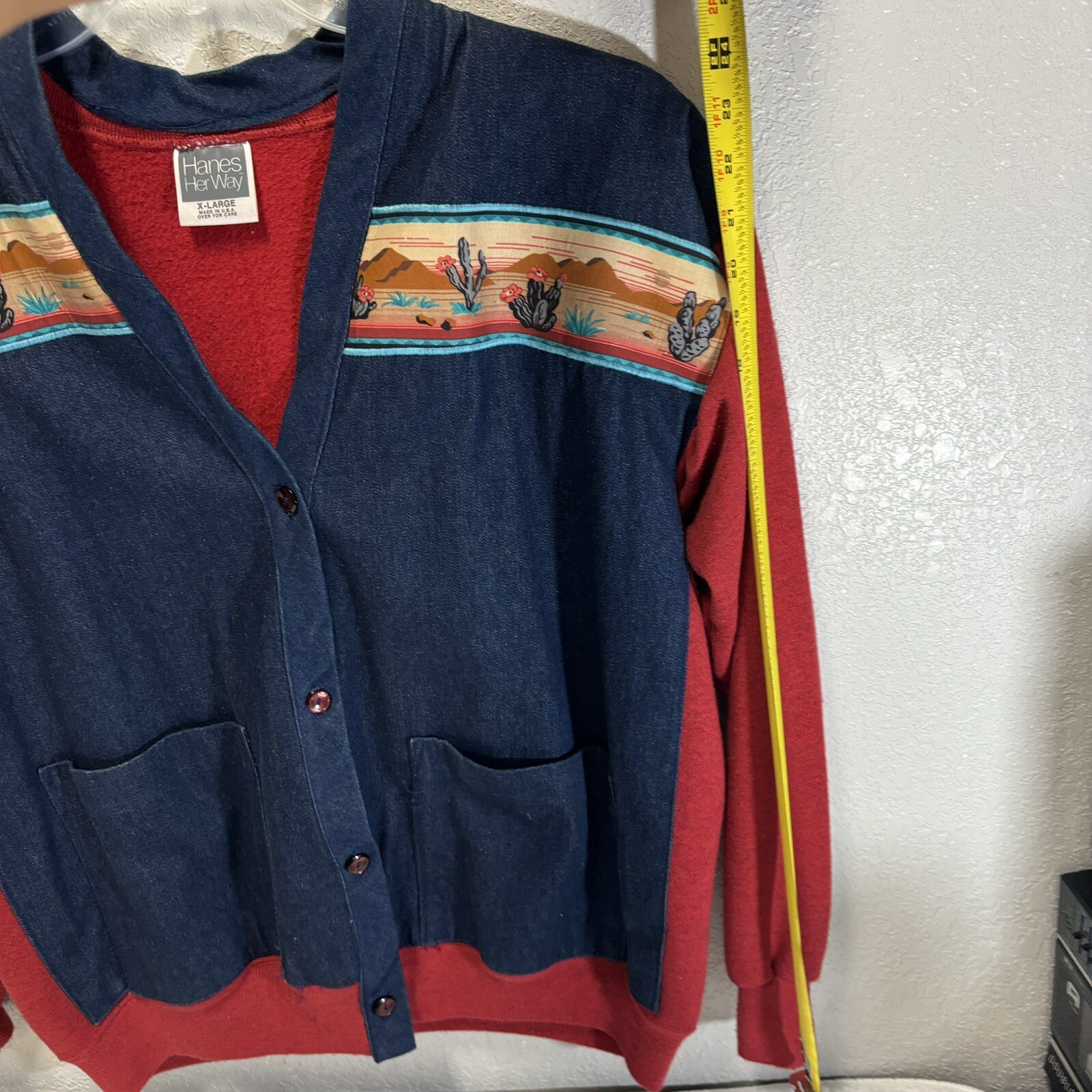 Vintage HANES HER WAY cottagecore granycore Denim Sweatshirt Jacket Southwest XL