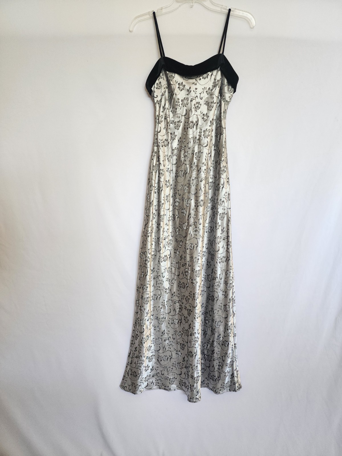 Vintage Steppin Out Formal Dress Maxi Size 9/10 Silver Shimmery Floral