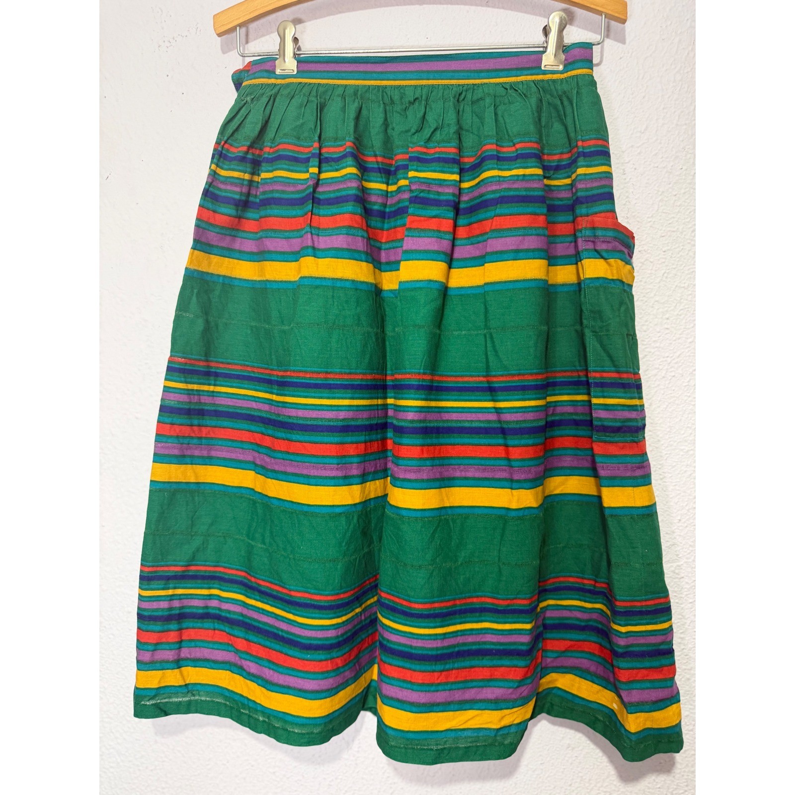 Vintage Mondi Skirt Set 40 Green Multi Stripe Retro Colorblock Cotton 1980s