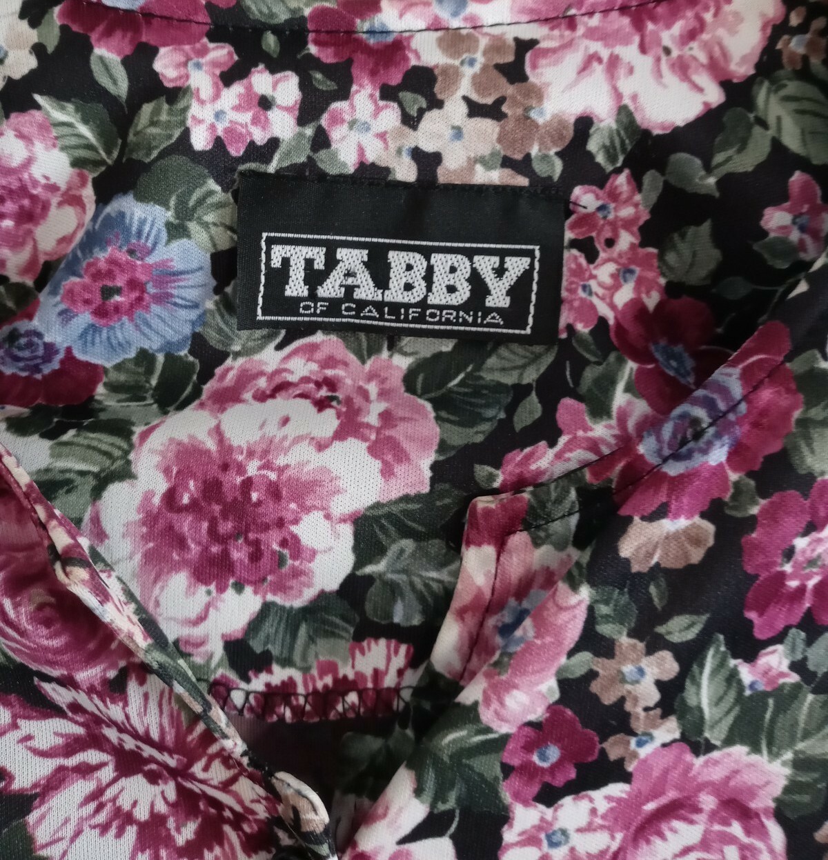 VTG 80s Tabby of California Purple Dark Floral Dress S Puff Sleeve Elastic Waist