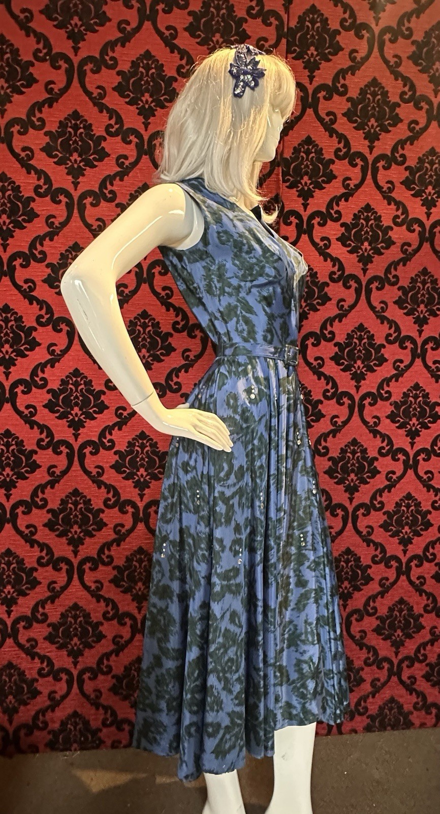 1950s Henry Rosenfeld Rhinestone Circle Party Dress Vintage Pinup Rockabilly