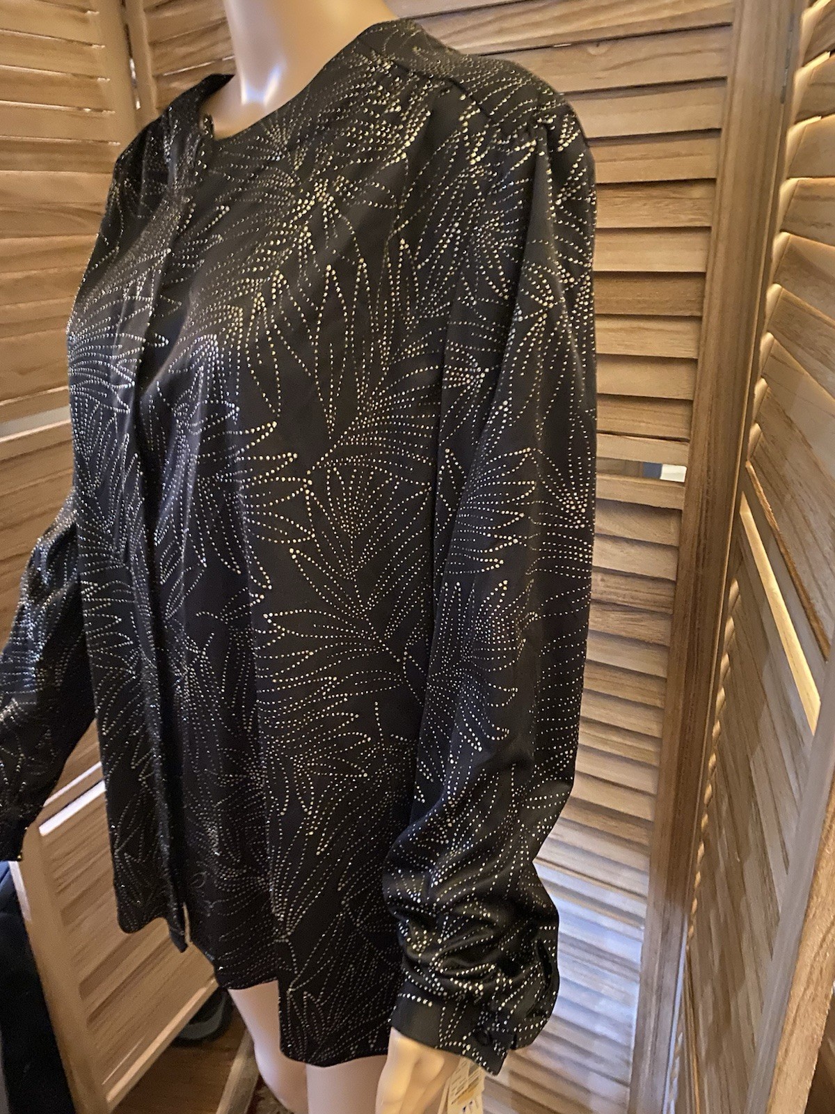Style Trix Women’s Plus Size 42 Button Up Blouse Black & Silver VINTAGE NWT