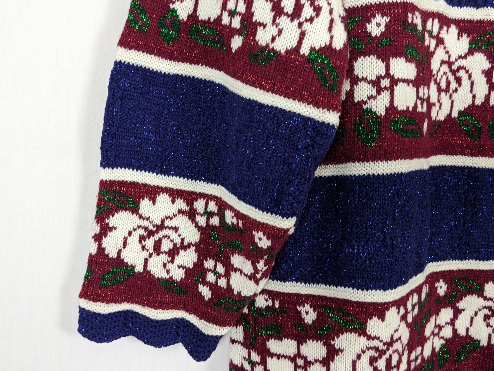 Vintage Holiday Time long sleeve floral striped glittery sweater sz L