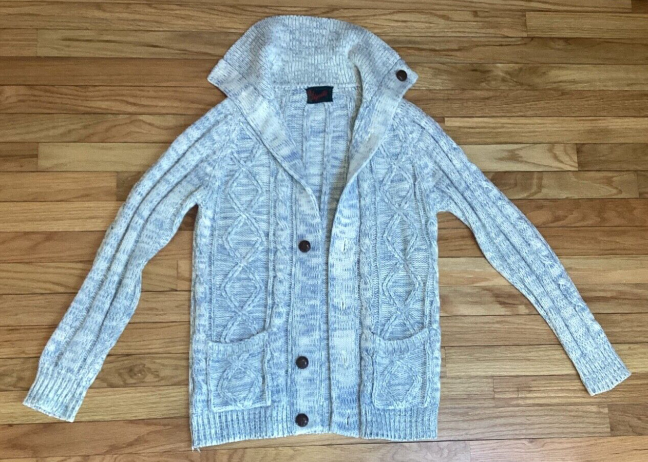 🍋 Vintage Sigallo Blue & White 100% Acrylic Cardigan Sweater Small READ! 🍋