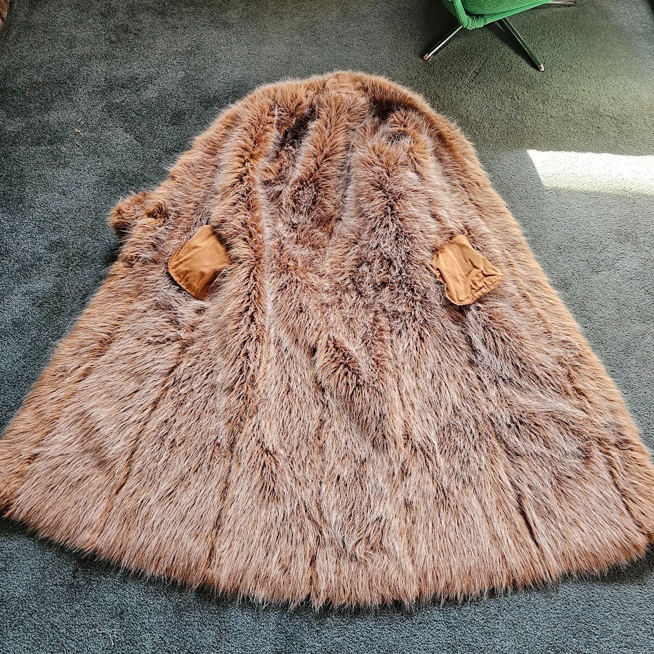 Vtg 90s do 70s Penny Lane Hippie Faux Fur Jacket Shaggy Afghan Tapestry Coat M