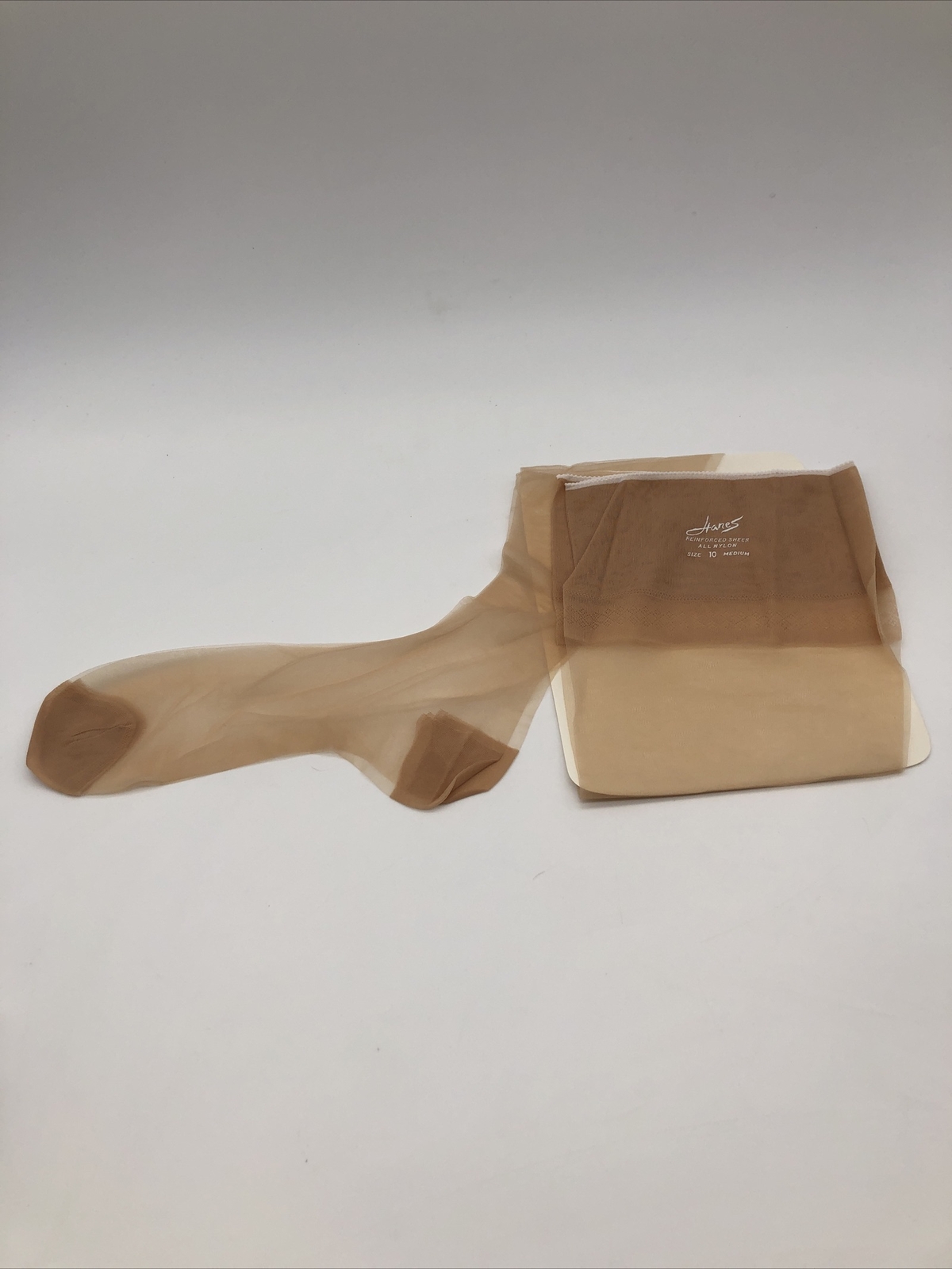 Hanes Reinforced Sheer All Nylon Size 10 Medium Nude Pantyhose