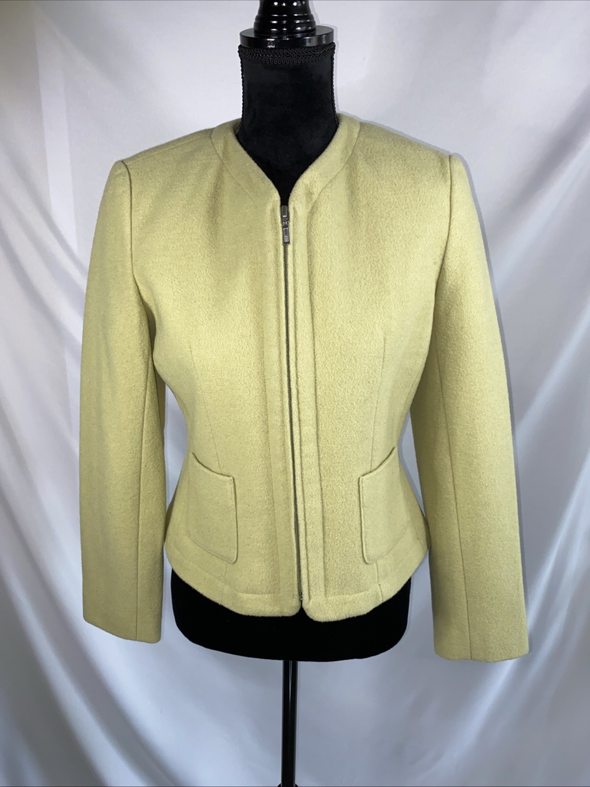 VTG Chadwicks 90s Chartreuse Yellow Wool Full Zip Jacket Blazer Women’s Size 4