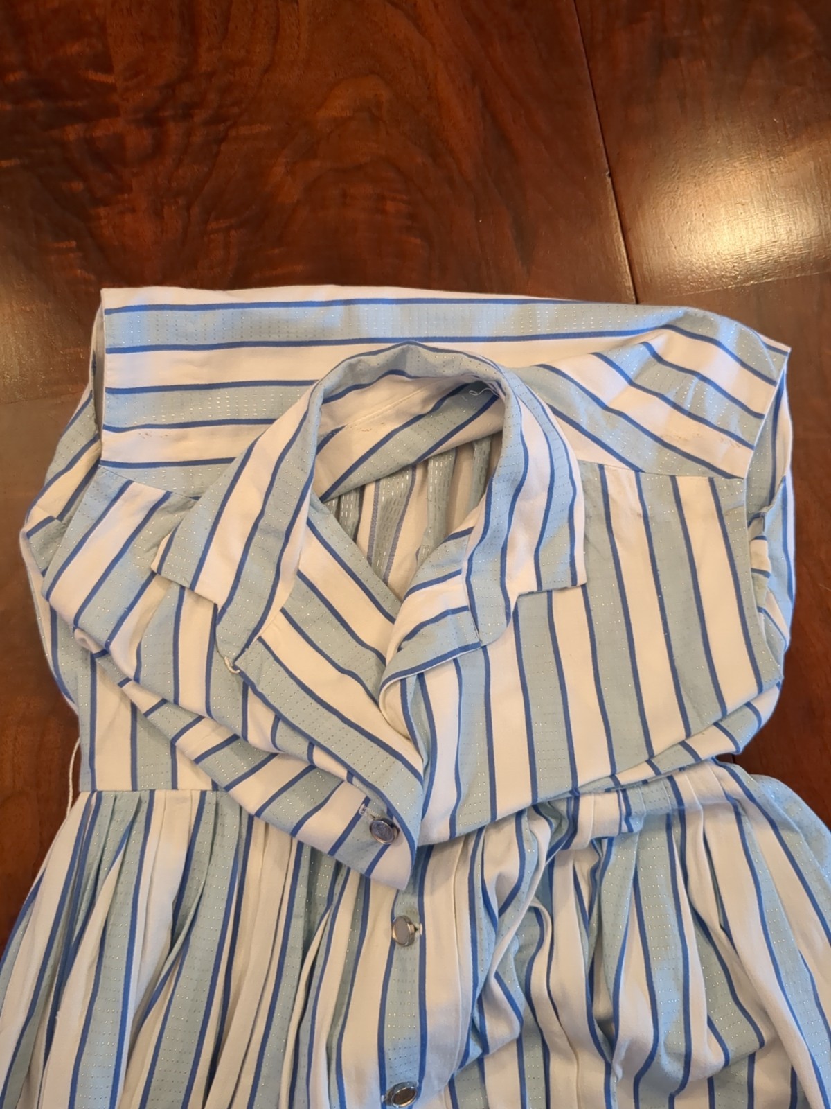 True Vintage Fit Flare Pastel Blue White Striped Shirtwaist Dress
