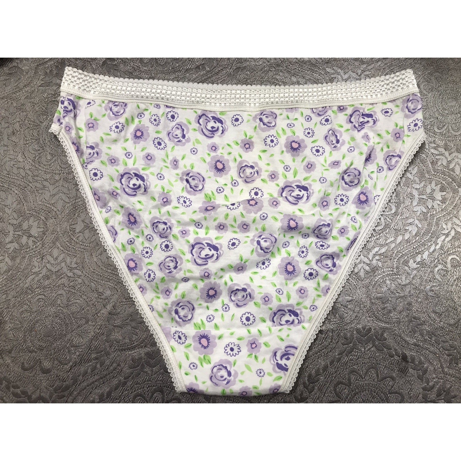 100% Floral Multicolor Cotton Panty Granny Brief High Waisted Size 9 Vintage