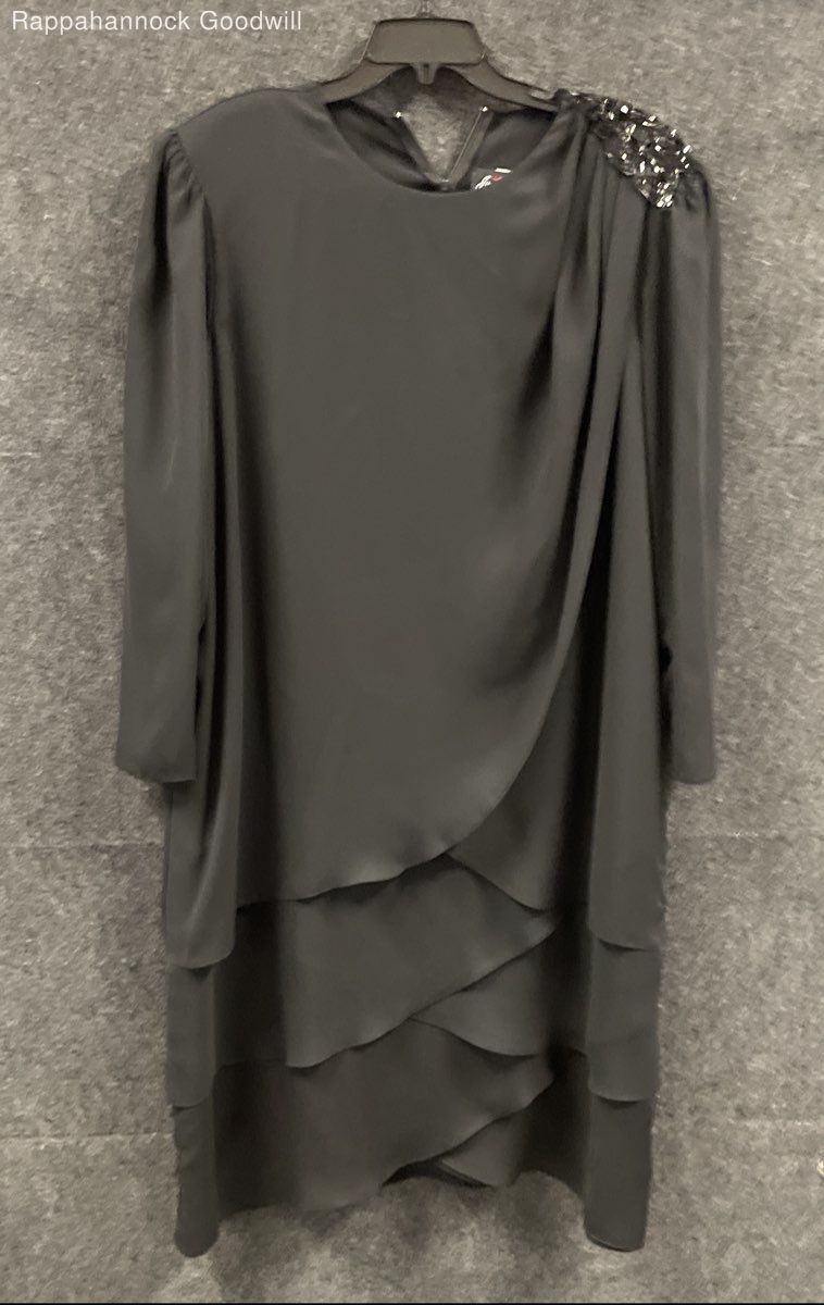 Vintage 90s Justin David Women’s Black Beaded Tiered Layered Dress Sz 22W NWT