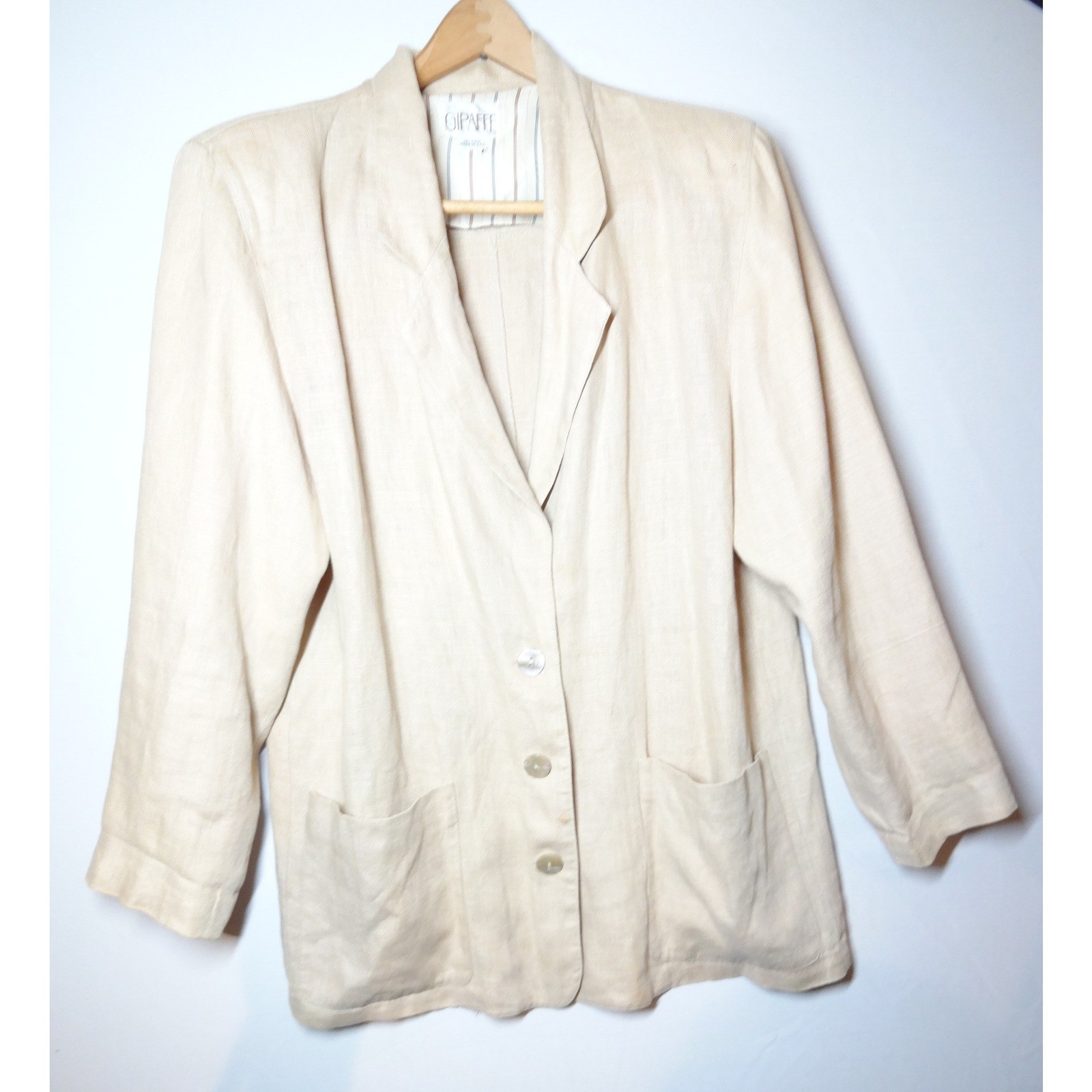VTG Giraffe Skirt Suit Set Women 10 Beige Linen Blend 90s Professional Career