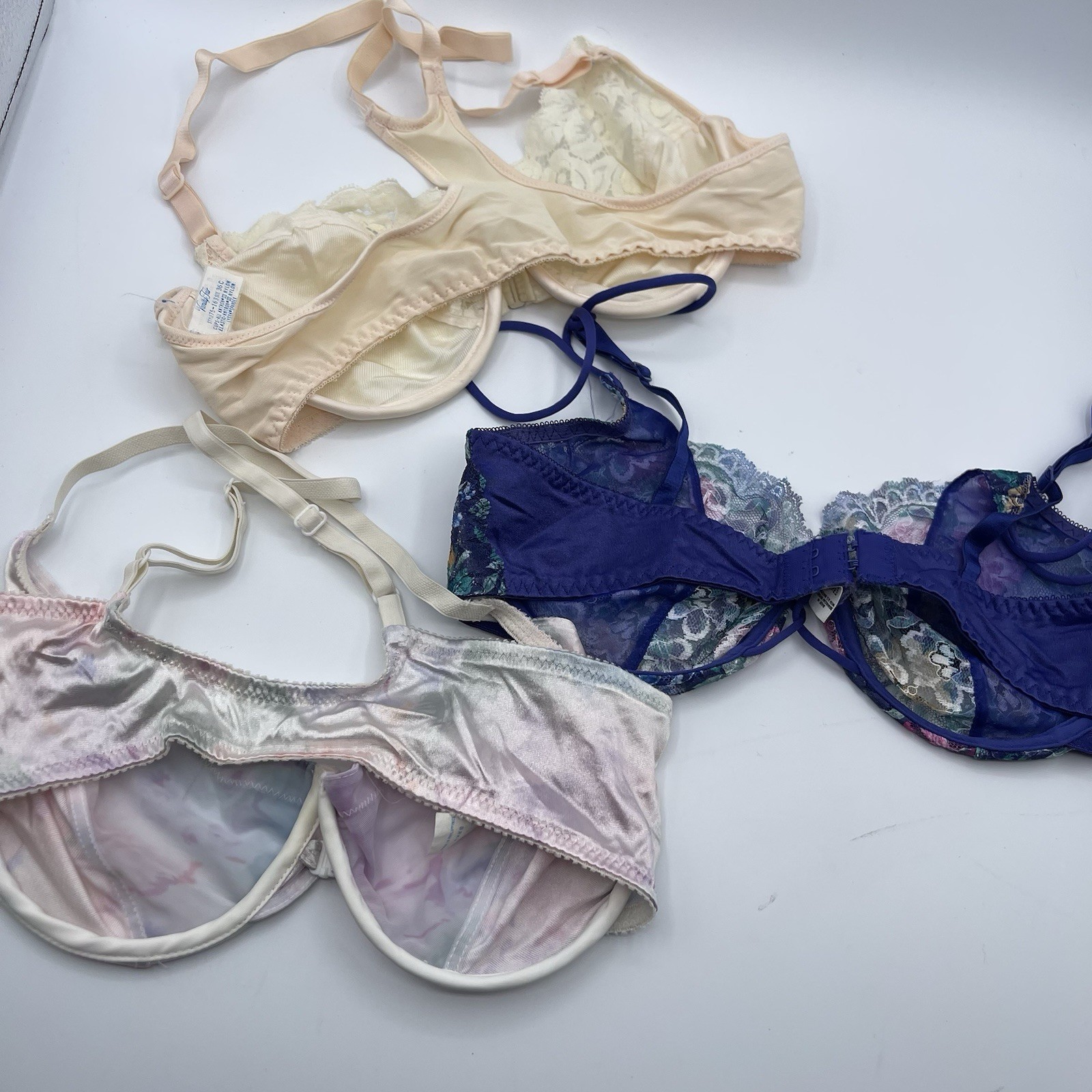 Vintage 1990s bra set of 3 floral pretty sheer size 36 C Lilly of France jaclyn