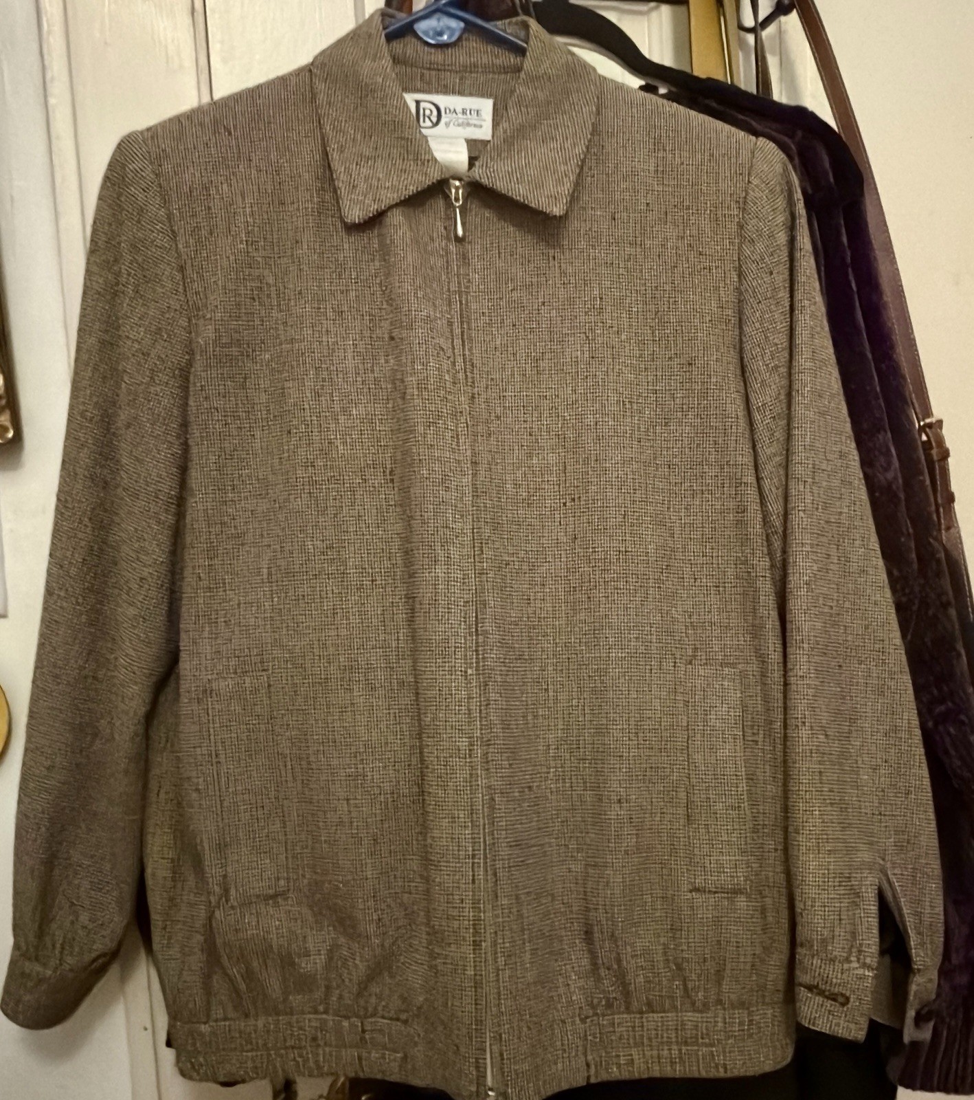 Vintage 80’s 90s Da-Rue Woman Size 6 Silk Tweed Bomber Golf Jacket Lined Pockets
