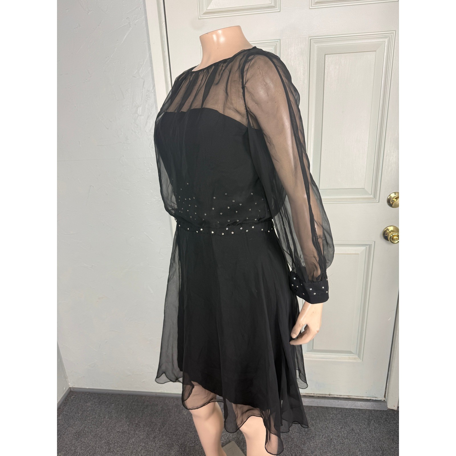 Vintage 70s 60s Jean of California Dress Party Sheer Formal Evening W18