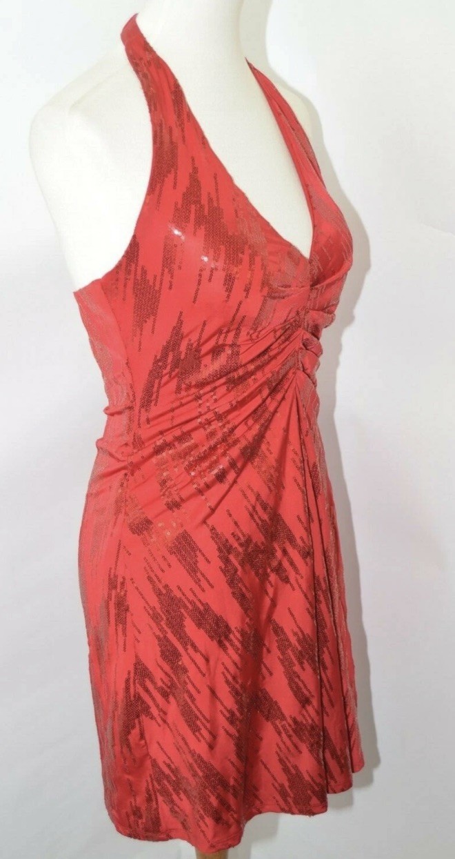 Fredericks of Hollywood Red Sequin Halter Mini Dress Size M Sweetheart Bust Prom