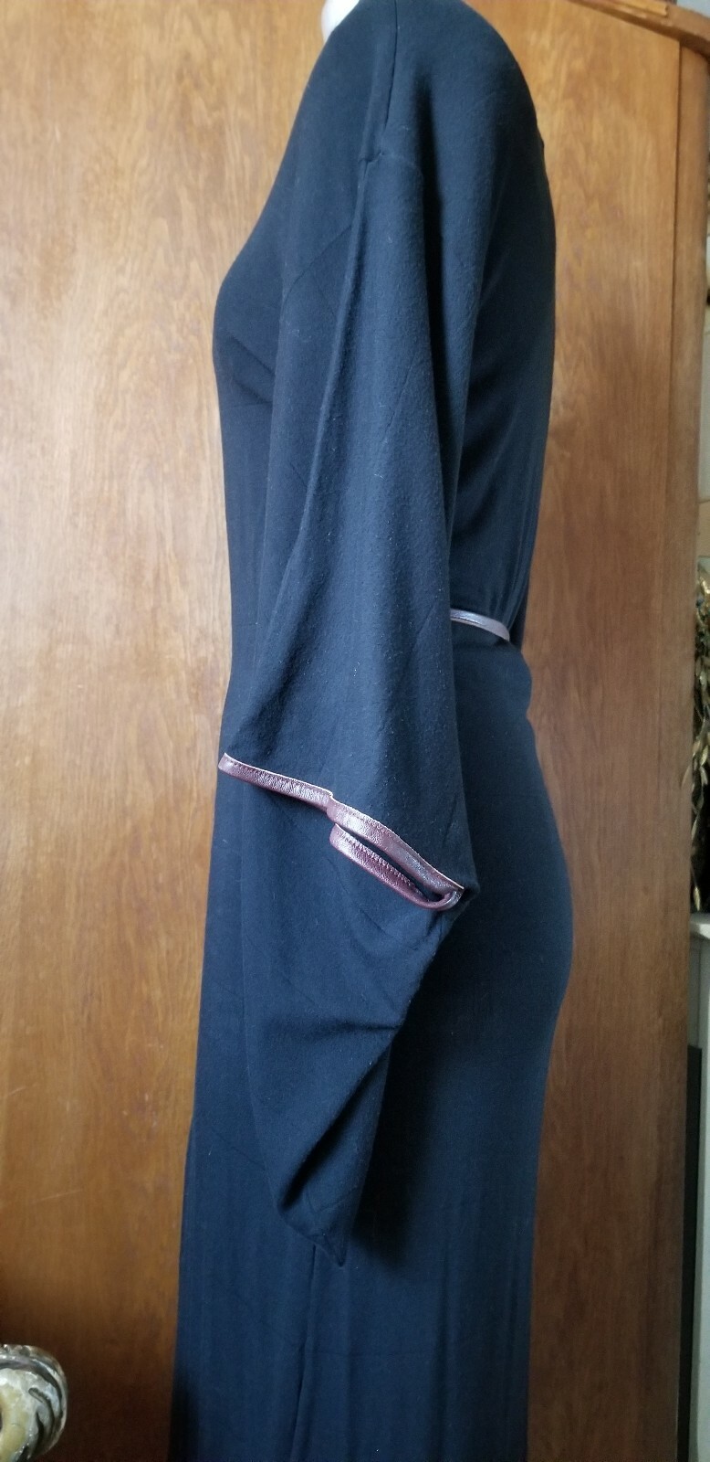 Japanese style Kimono dress Vintage black Cotton lycra Jersey dress/robe size 8