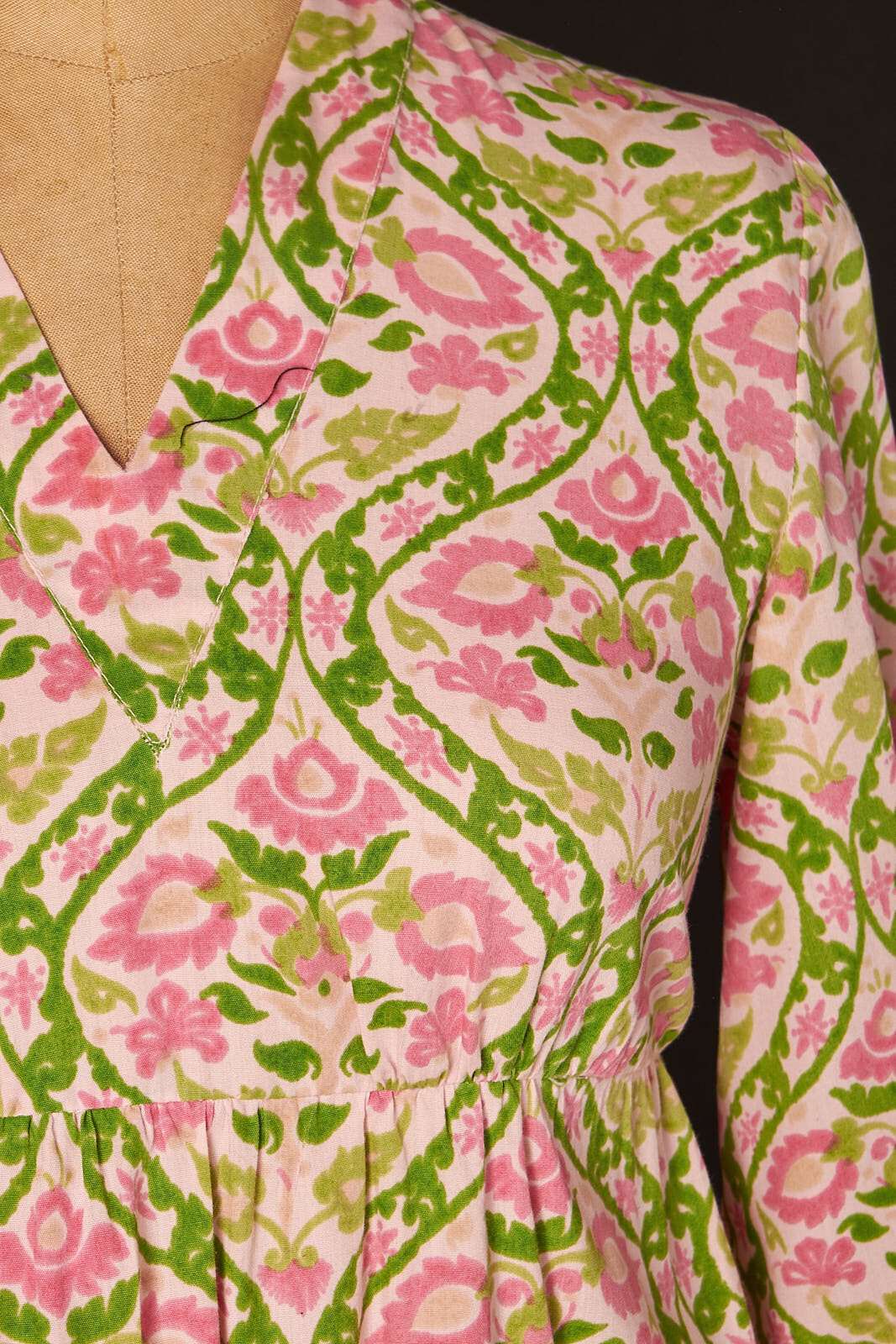 Vintage 1970s Pink and Green Caftan Style Dress