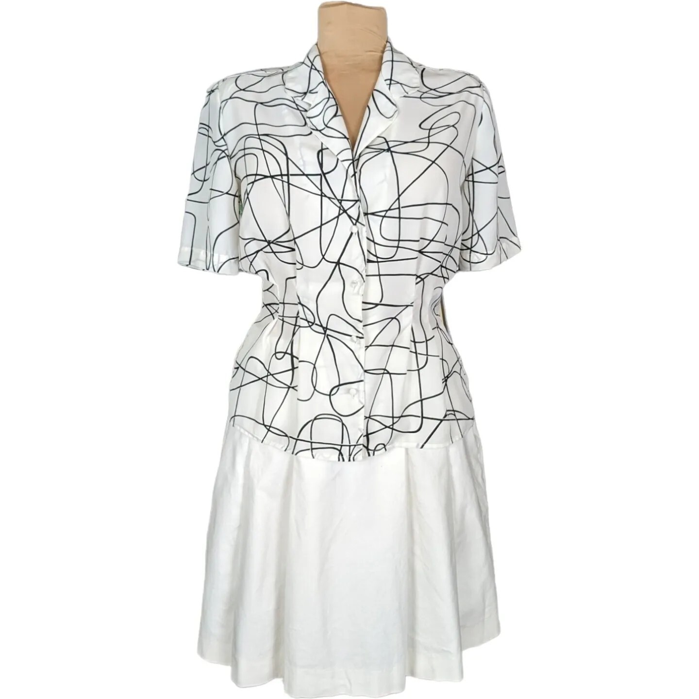 Vtg 80s M/L Lloyd Williams Black White Abstract Blouse Art to Wear New Wave Work