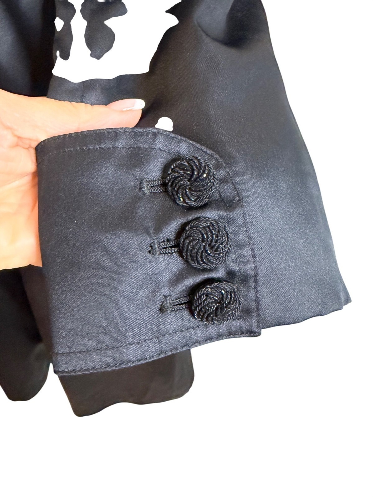 Count Romi LTD. Evening Coat Vintage Size 2 Black Satin Button Front Long Sleeve