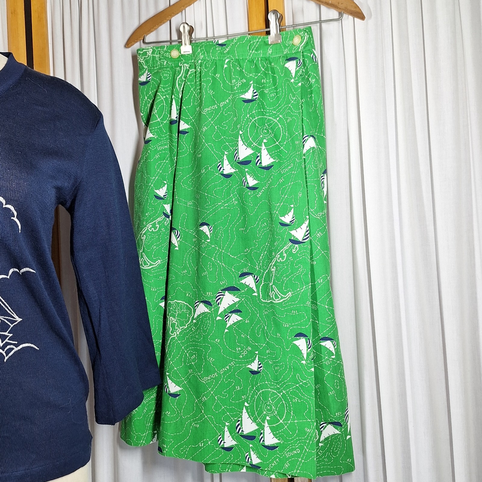 Vtg Lady Halrin Skirt Sz XS Sailboat, Joyce Top M Nautical Coastal Nantucket