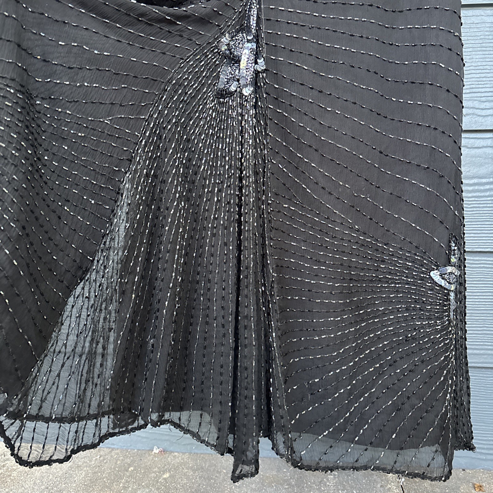 Vintage John Charles London Evening Gown Dress, Black Beaded Sequins, Size US-6