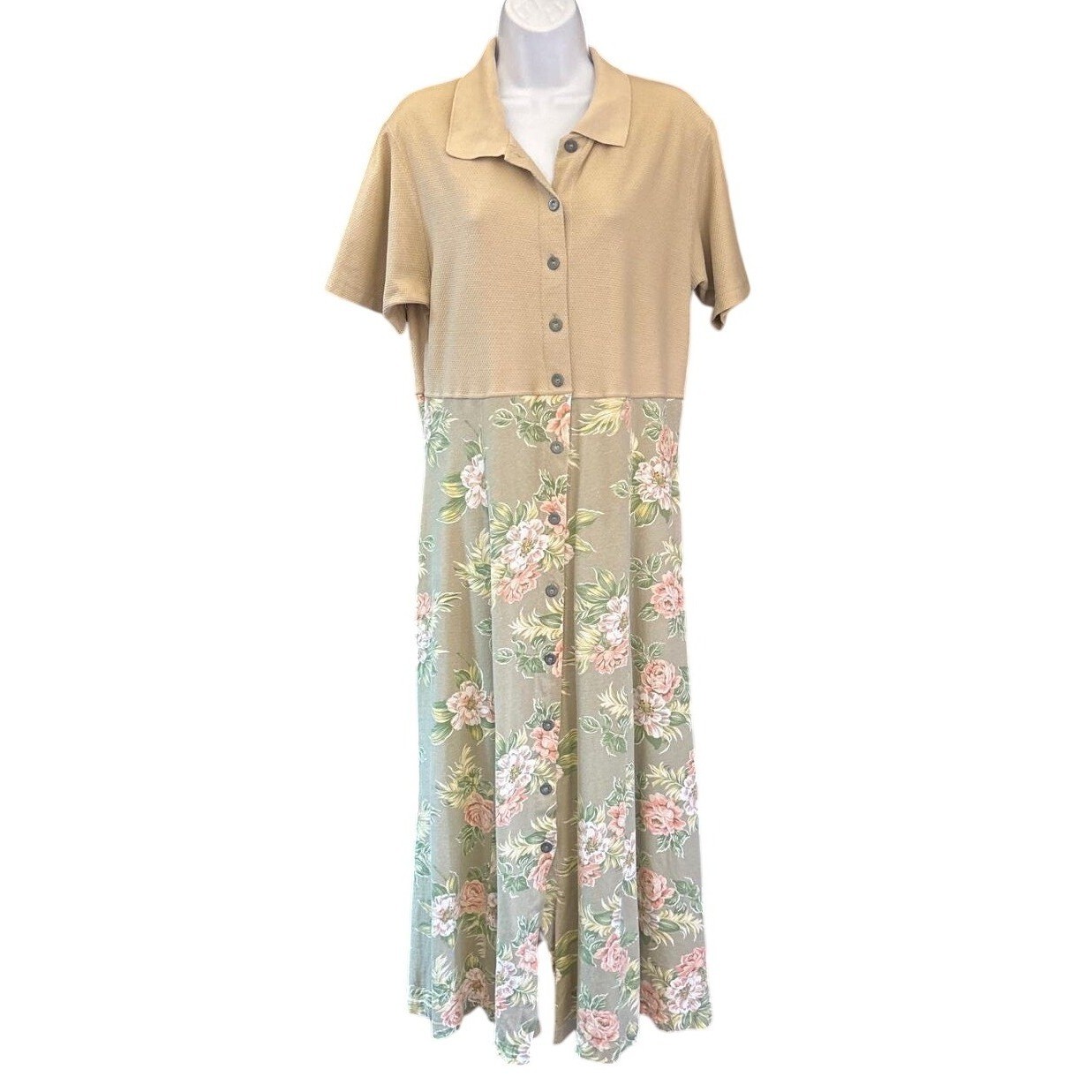 90s Liz Claiborne Liz & Co Midi Dress Cottagecore Grandmacore Floral Mixed Media